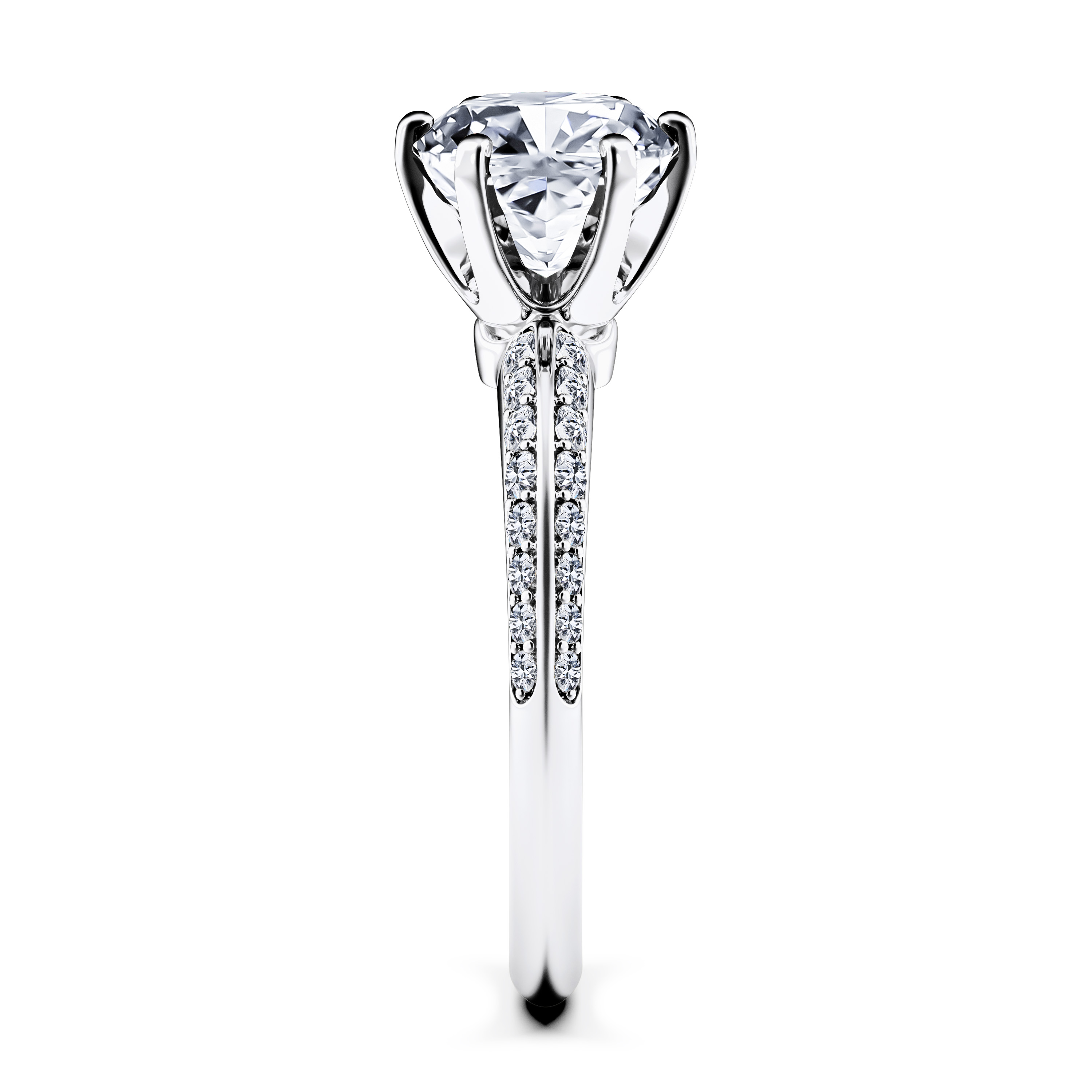 The Moon Ocean Side Stones Diamond Engagement Ring in Platinum with Cushion Centre Stone Alternate shot 3
