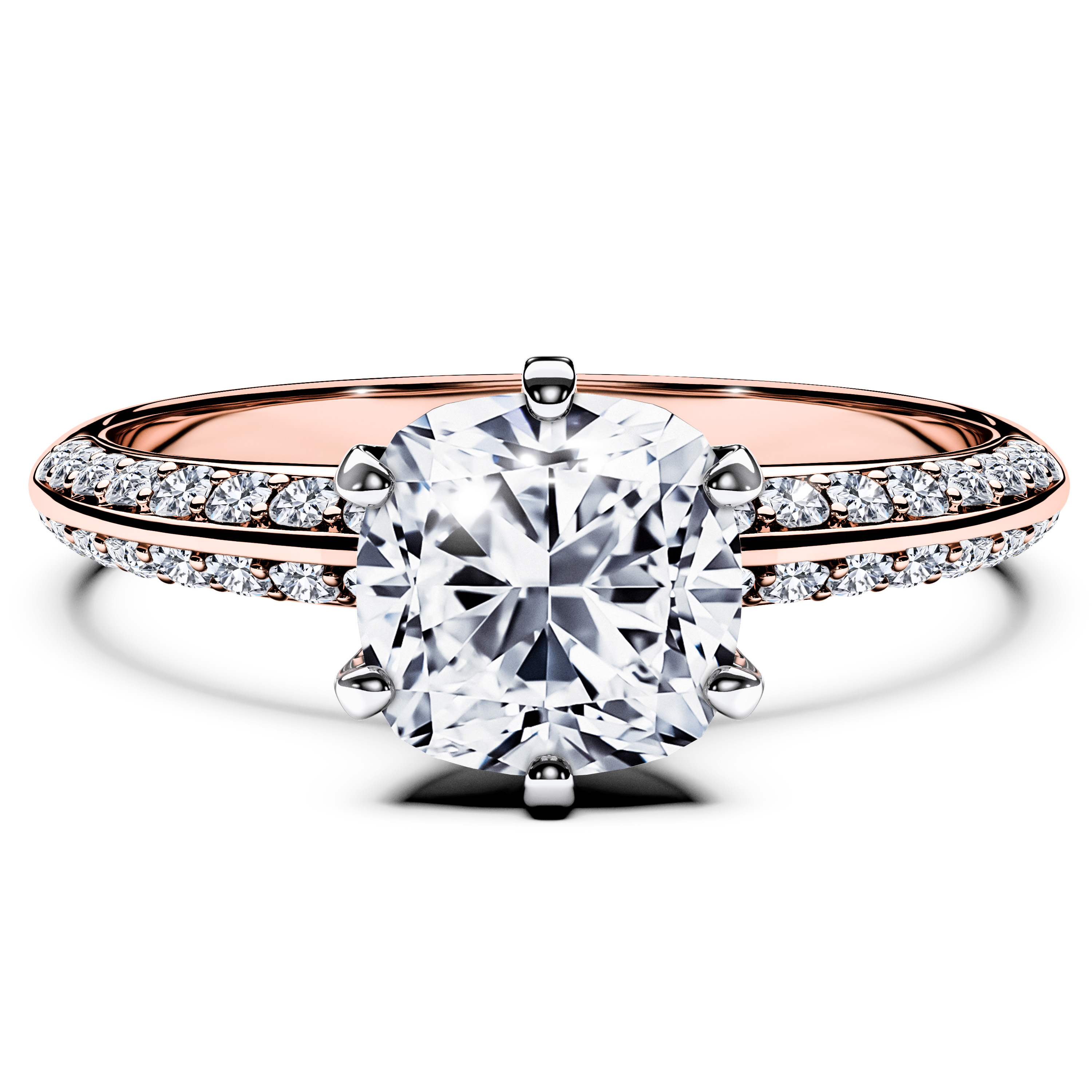 The Moon Ocean Side Stones Diamond Engagement Ring in 18ct Rose Gold with Cushion Centre Stone Alternate shot 2