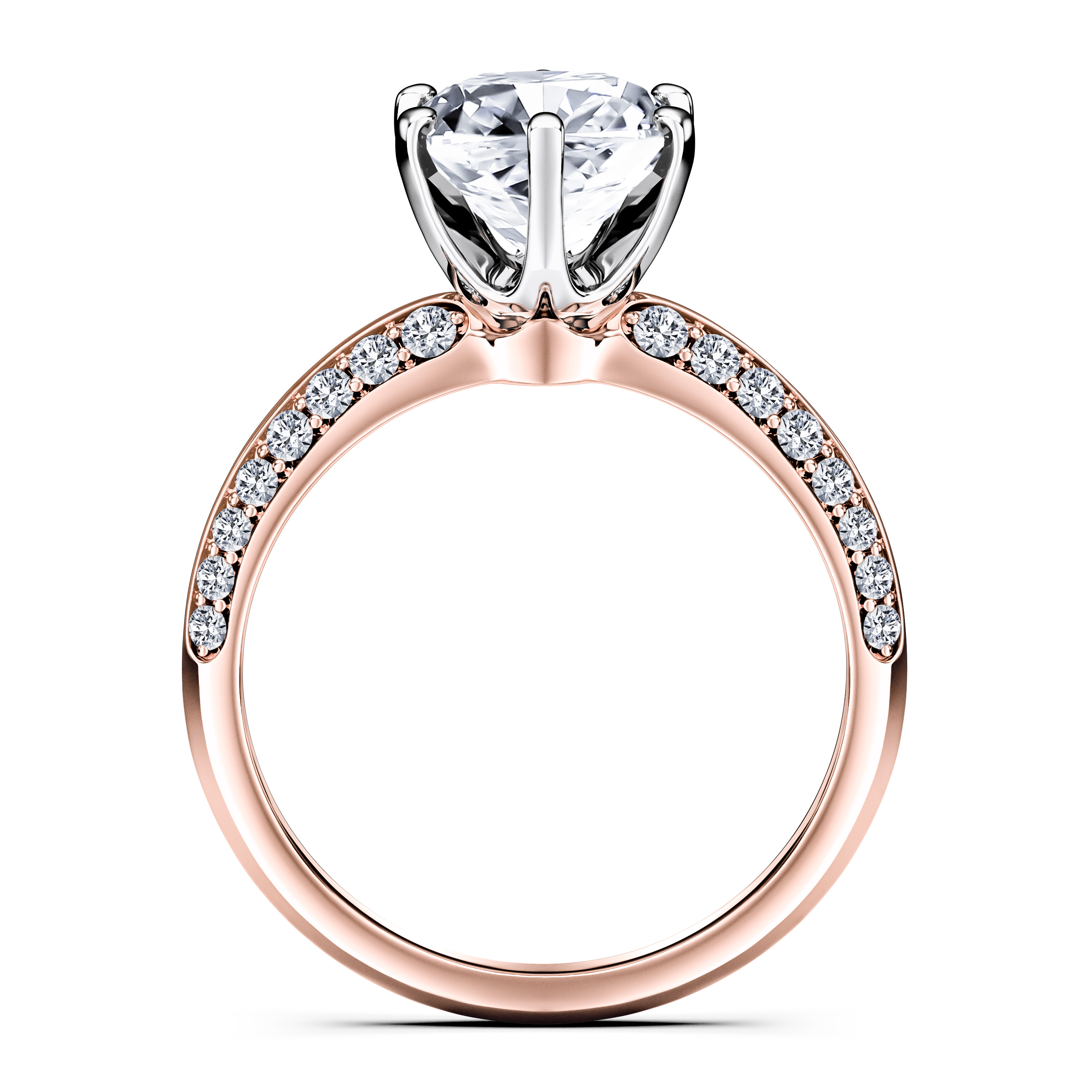 The Moon Ocean Side Stones Diamond Engagement Ring in 18ct Rose Gold with Cushion Centre Stone Alternate shot 4