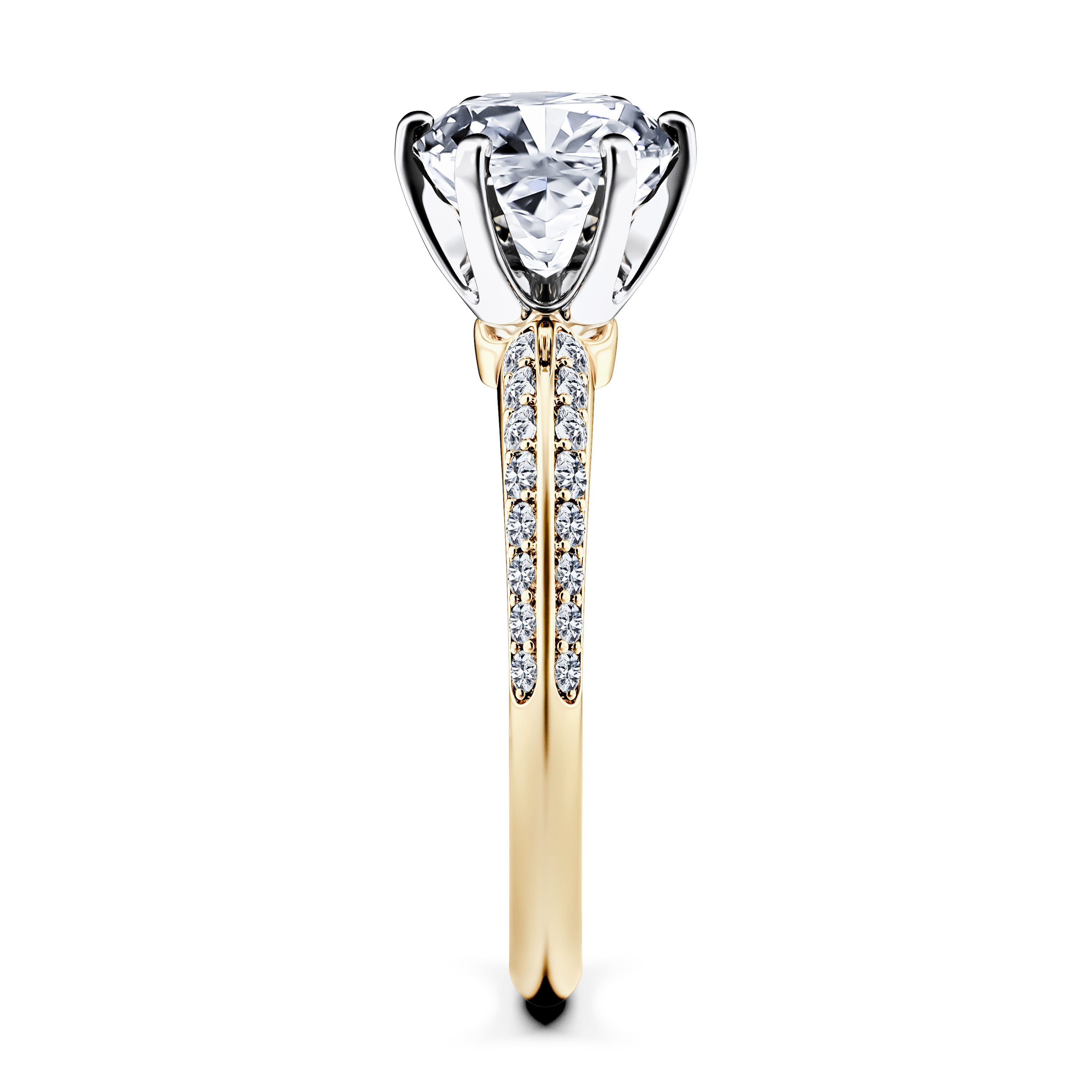 The Moon Ocean Side Stones Diamond Engagement Ring in 18ct Yellow Gold with Cushion Centre Stone Alternate shot 3