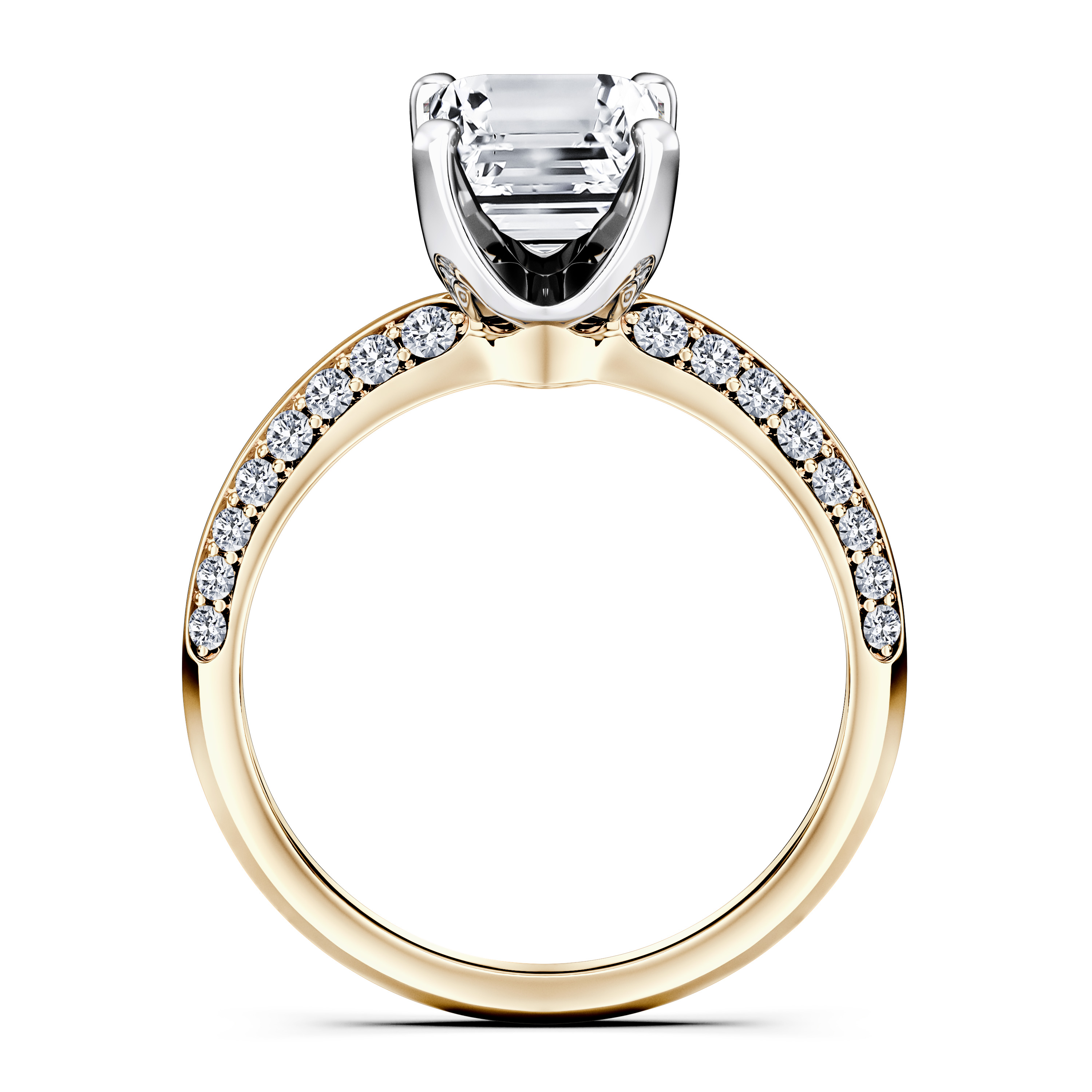 The Moon Ocean Side Stones Diamond Engagement Ring in 18ct Yellow Gold with Emerald Centre Stone Alternate shot 4