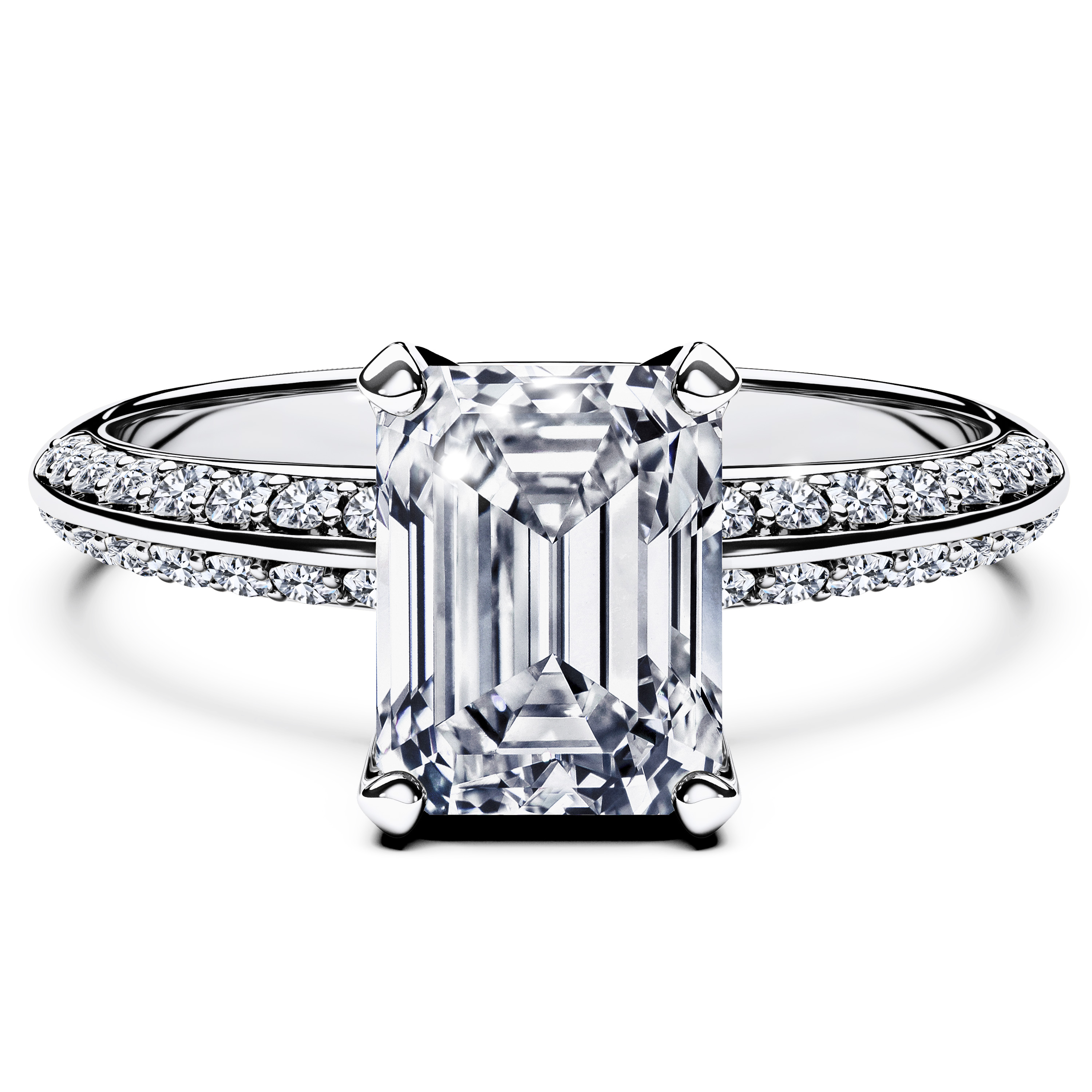 Side Stones, Platinum Diamond Engagement Ring The Moon Ocean Bead Set Ring Emerald