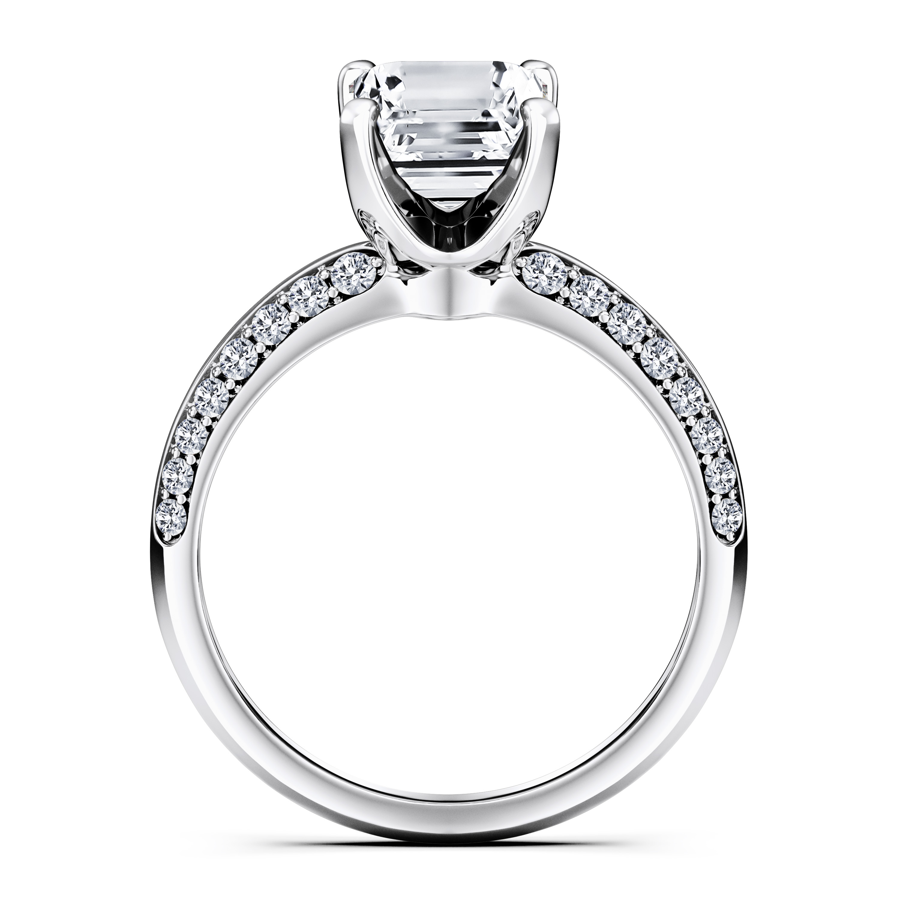The Moon Ocean Side Stones Diamond Engagement Ring in Platinum with Emerald Centre Stone Alternate shot 4