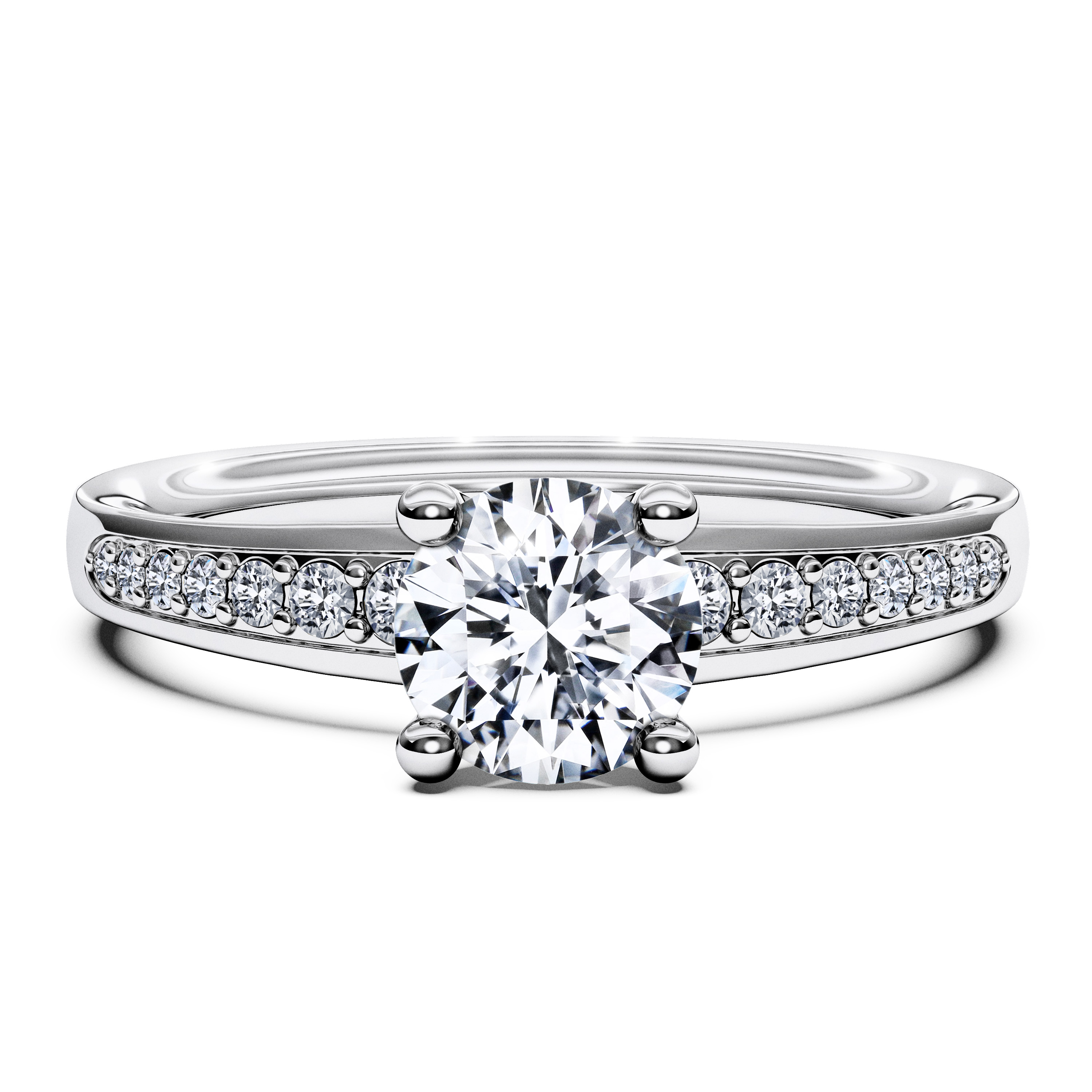 Side Stones, 18ct White Gold Diamond Engagement Ring Spark Side Stones Ring Round