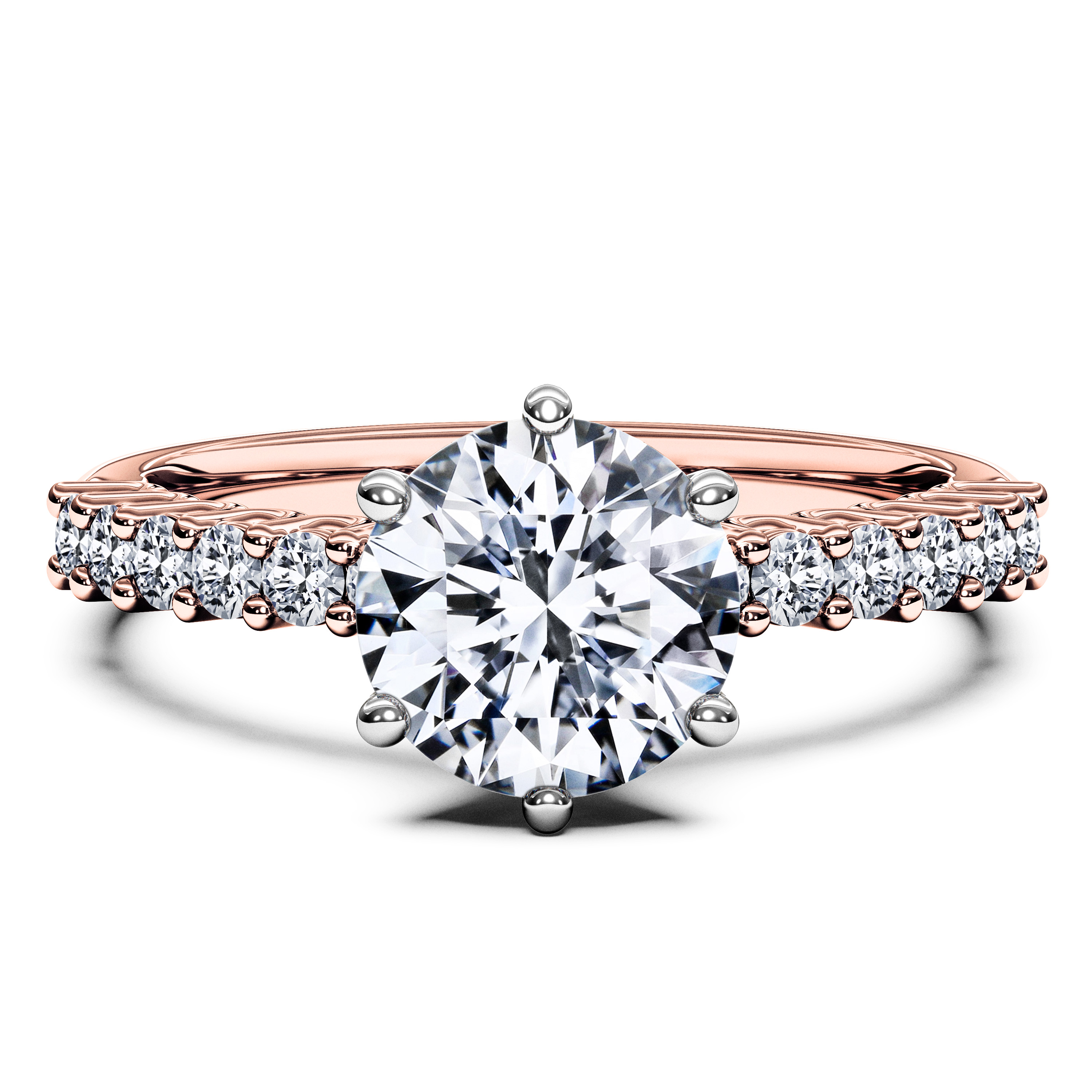 Side Stones, 18ct Rose Gold Diamond Engagement Ring Bloom Side Stones Ring Round