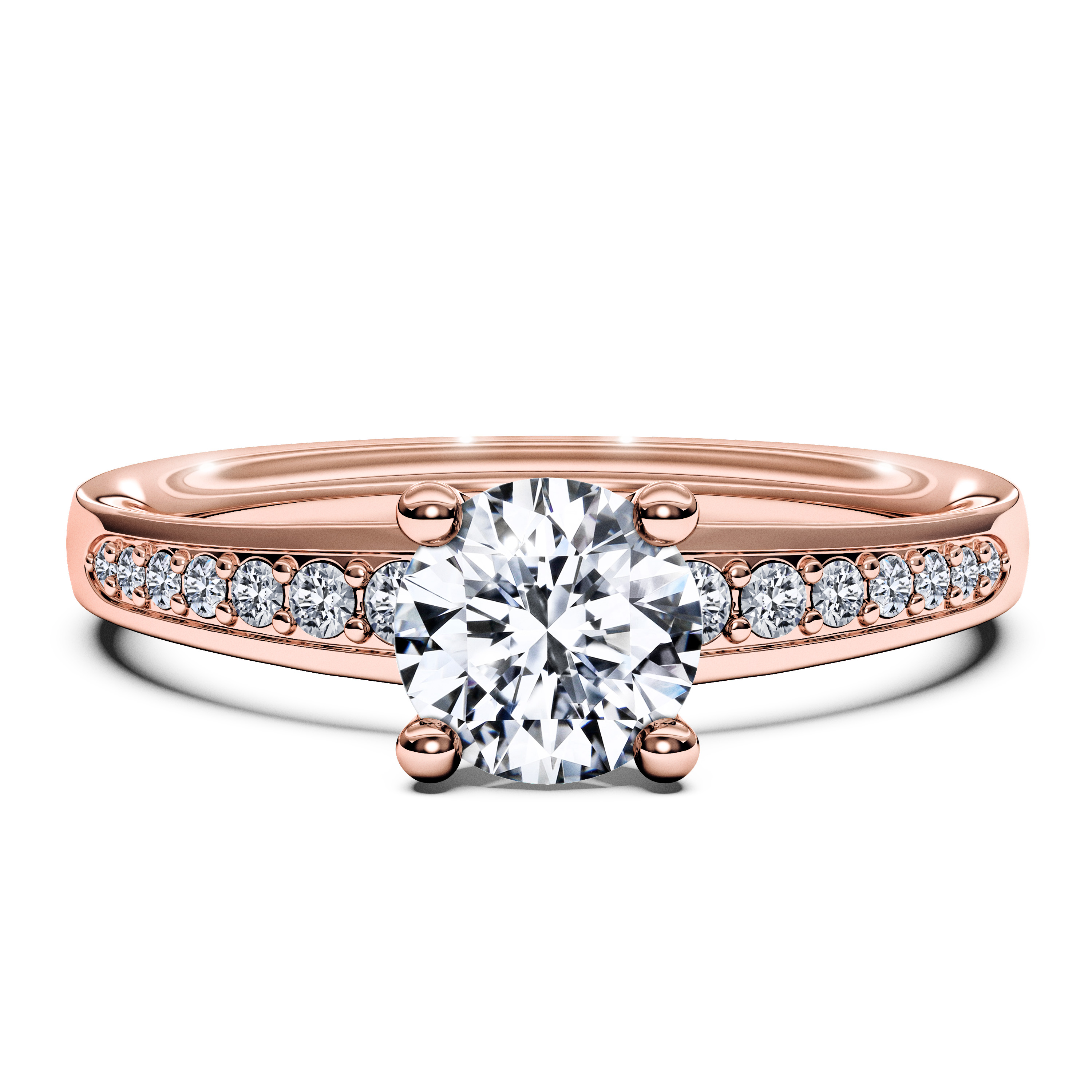 Side Stones, 18ct Rose Gold Diamond Engagement Ring Spark Side Stones Ring Round