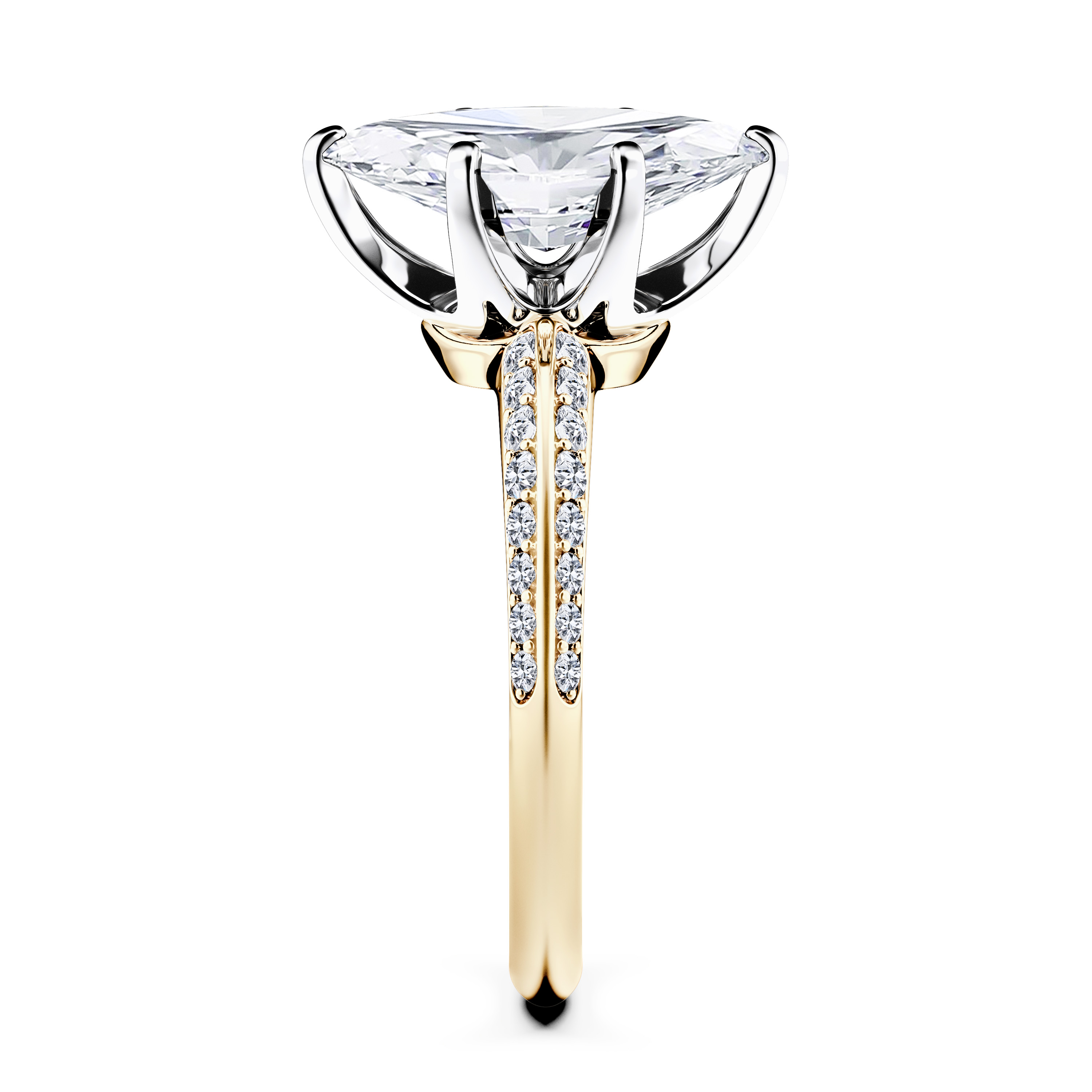 The Moon Ocean Side Stones Diamond Engagement Ring in 18ct Yellow Gold with Marquise Centre Stone Alternate shot 3