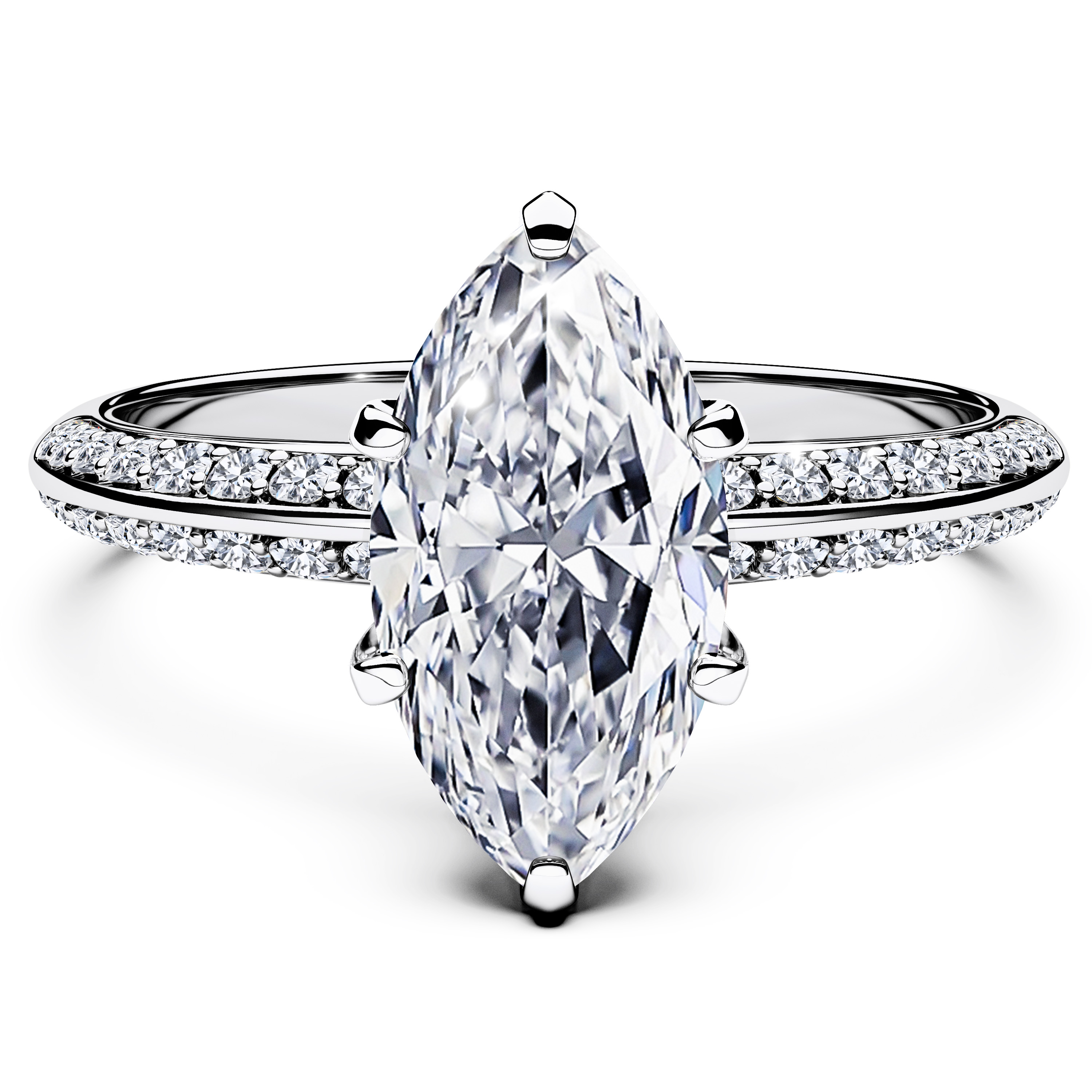 The Moon Ocean Side Stones Diamond Engagement Ring in Platinum with Marquise Centre Stone Alternate shot 2