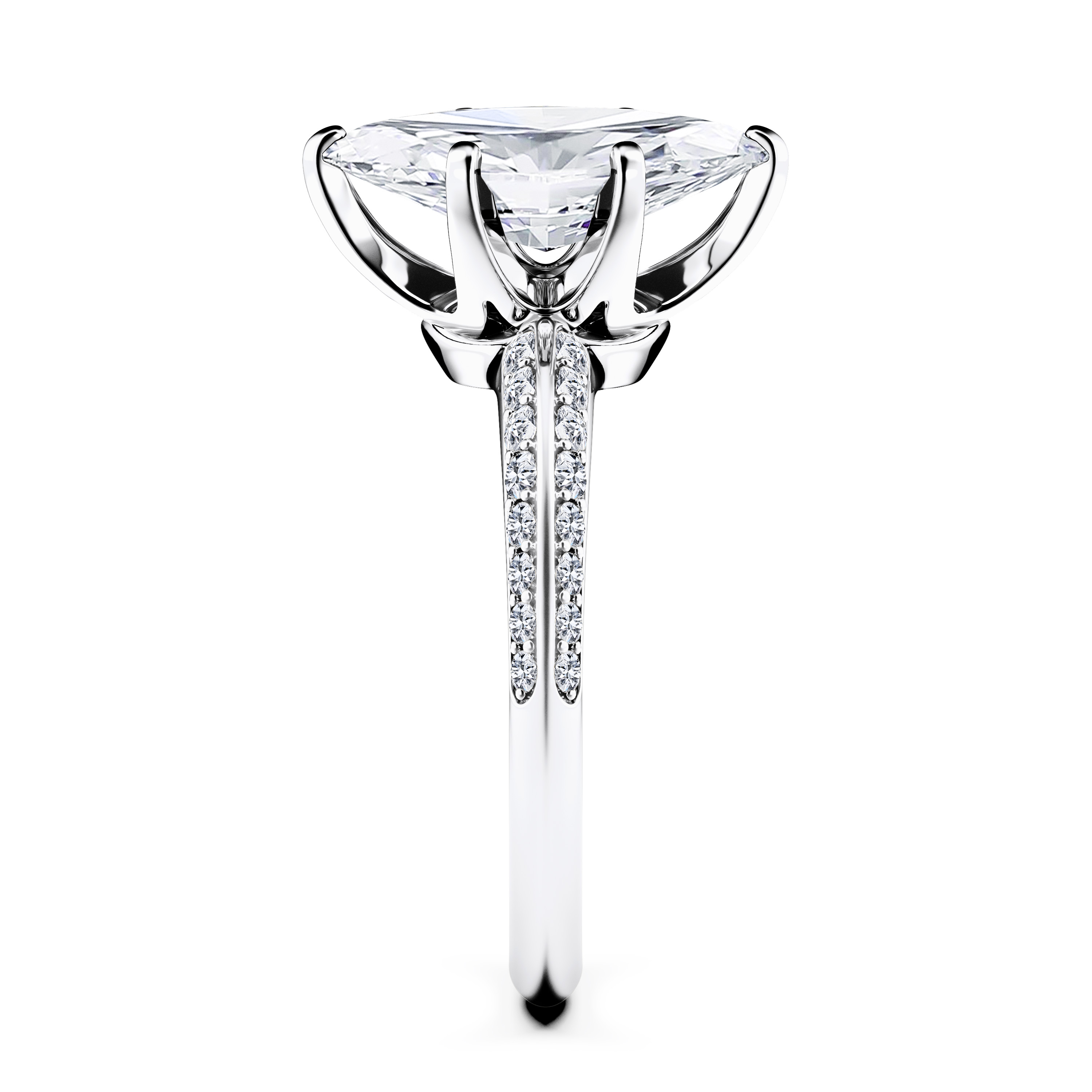 The Moon Ocean Side Stones Diamond Engagement Ring in Platinum with Marquise Centre Stone Alternate shot 3