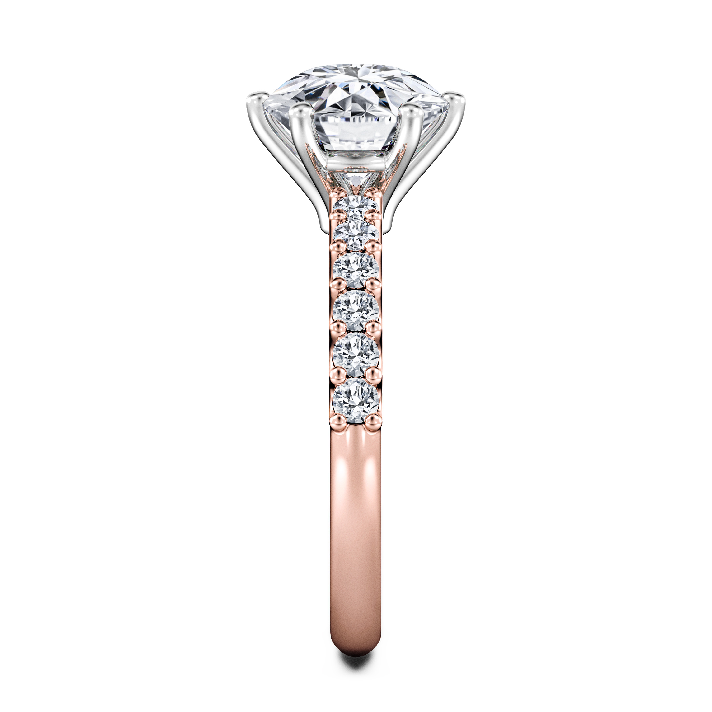 Bloom Side Stones Diamond Engagement Ring in 18ct Rose Gold with Round Centre Stone Alternate shot 3