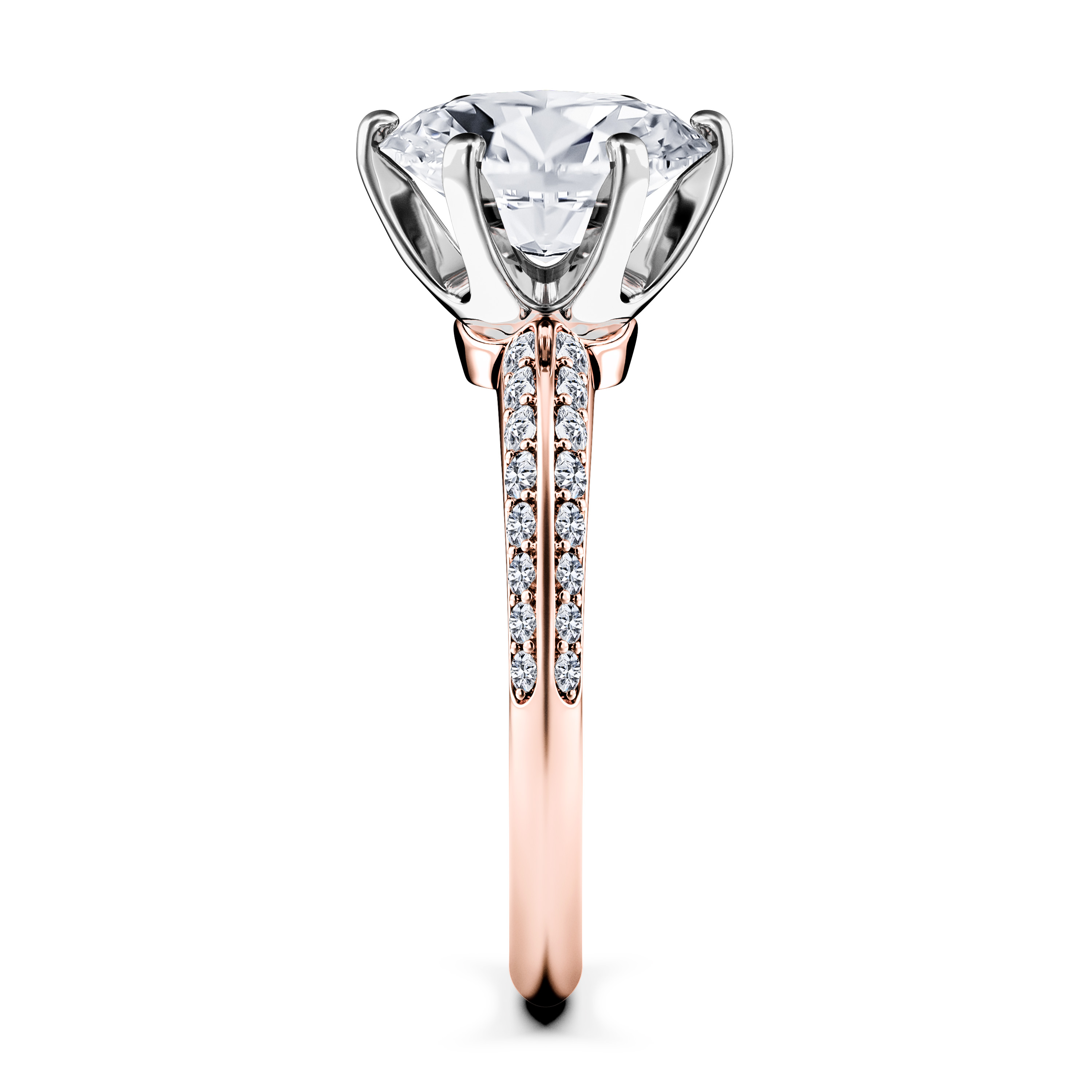 The Moon Ocean Side Stones Diamond Engagement Ring in 18ct Rose Gold with Oval Centre Stone Alternate shot 3