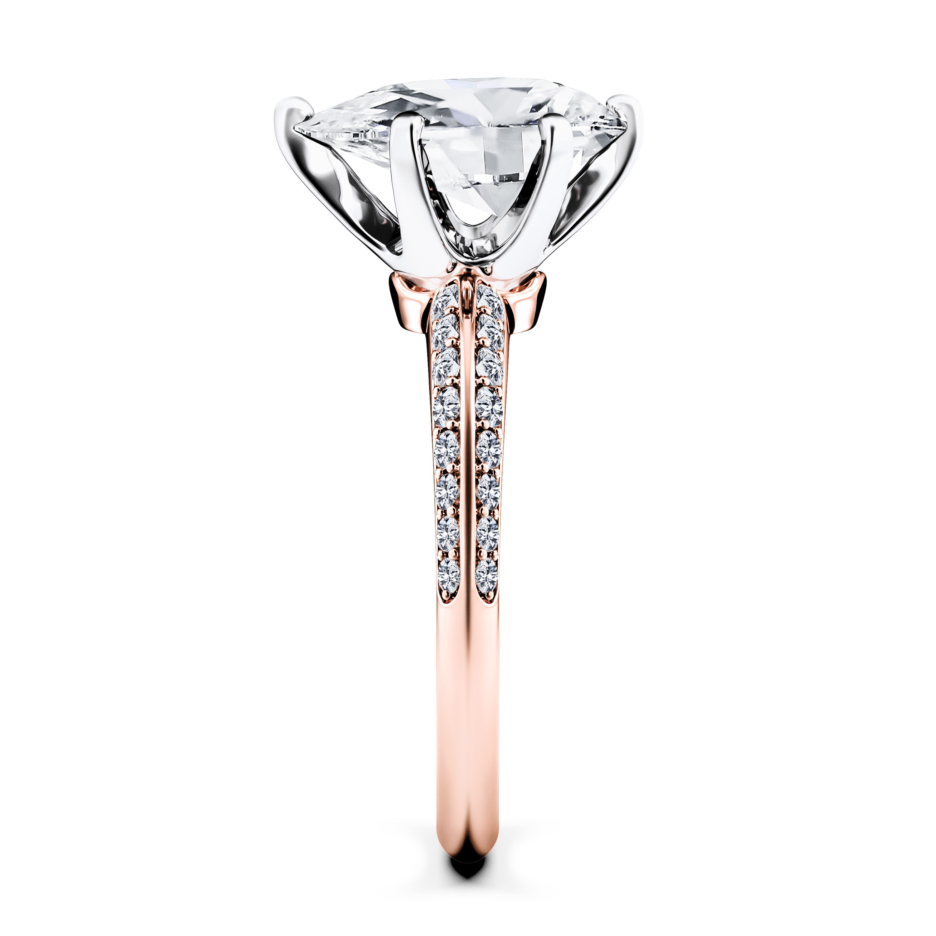 The Moon Ocean Side Stones Diamond Engagement Ring in 18ct Rose Gold with Pear Centre Stone Alternate shot 3