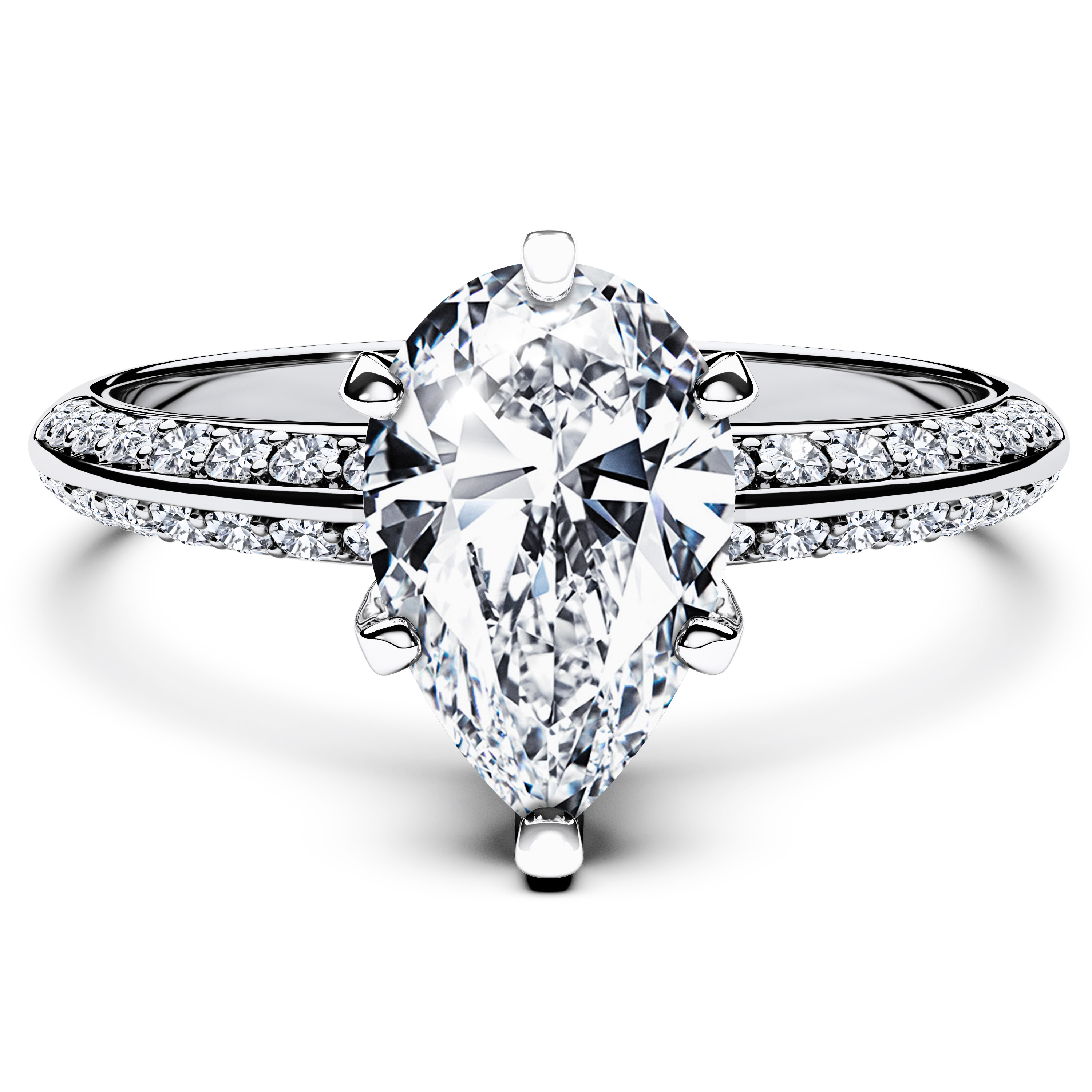 Side Stones, 18ct White Gold Diamond Engagement Ring The Moon Ocean Bead Set Ring Pear