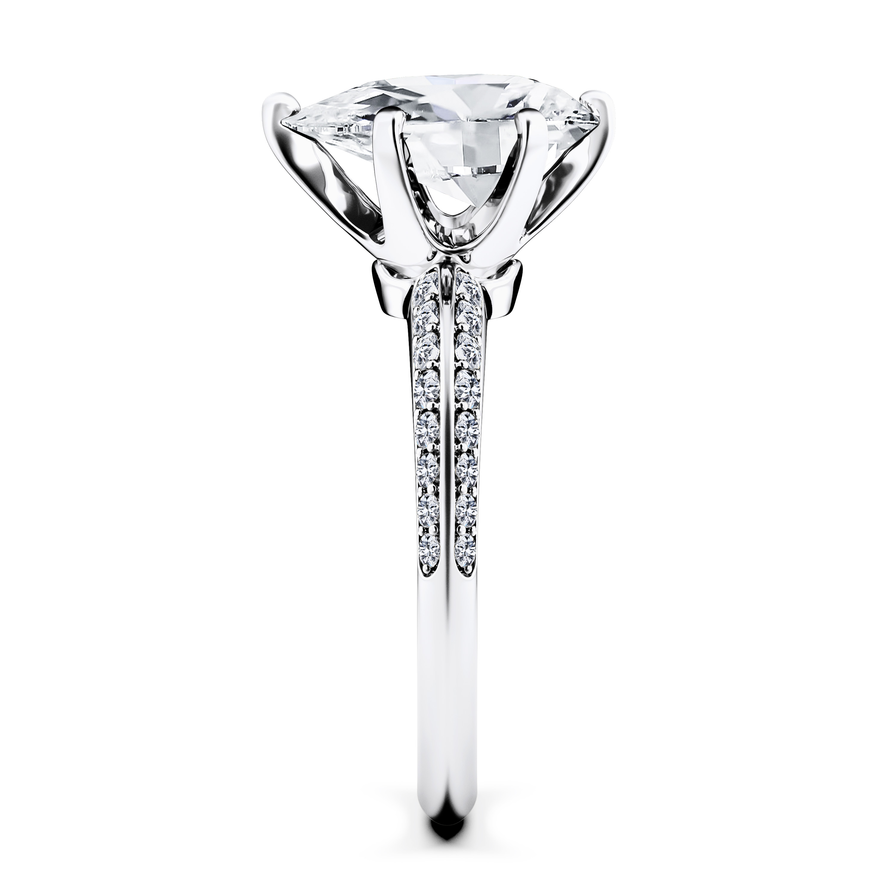 The Moon Ocean Side Stones Diamond Engagement Ring in Platinum with Pear Centre Stone Alternate shot 3