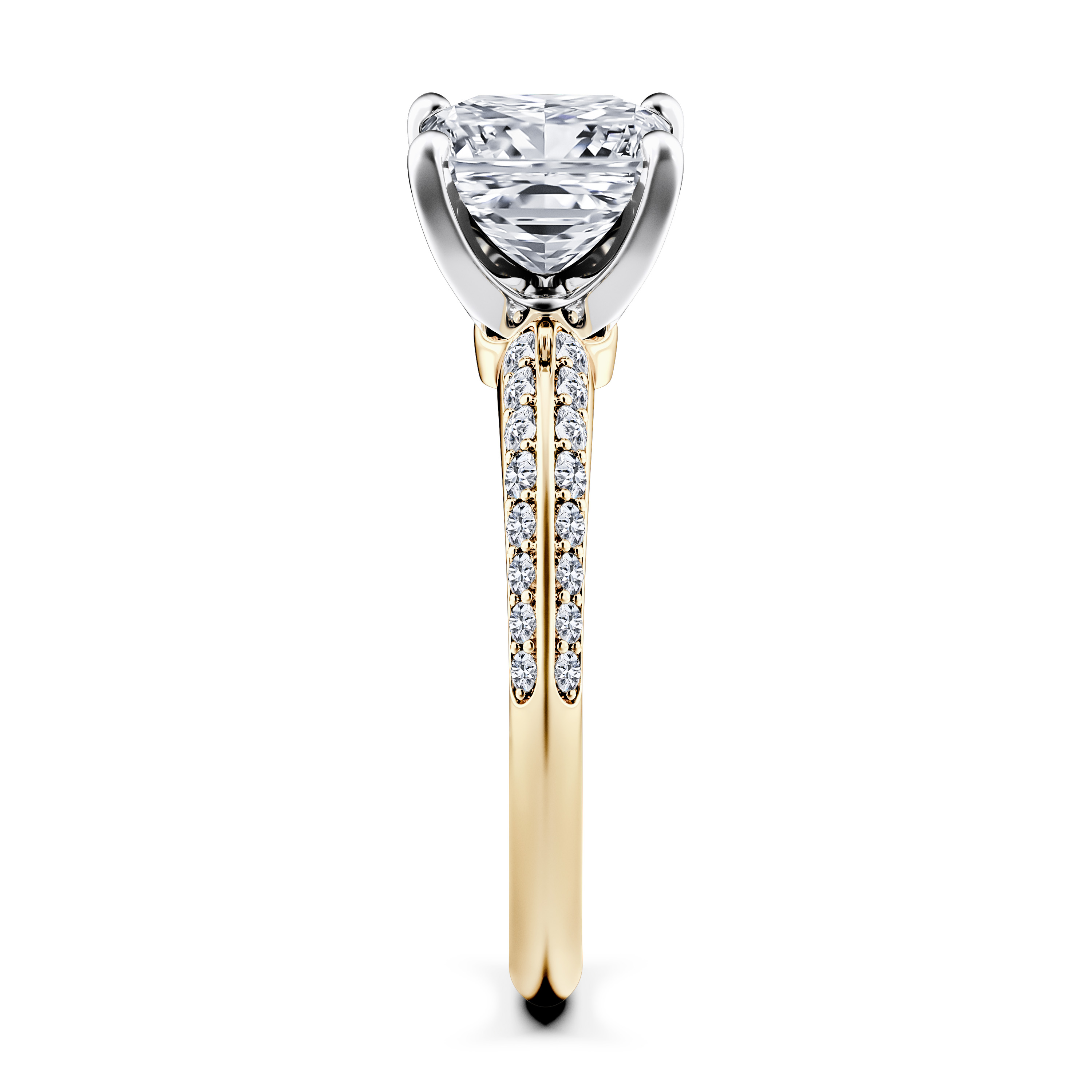 The Moon Ocean Side Stones Diamond Engagement Ring in 18ct Yellow Gold with Princess Centre Stone Alternate shot 3