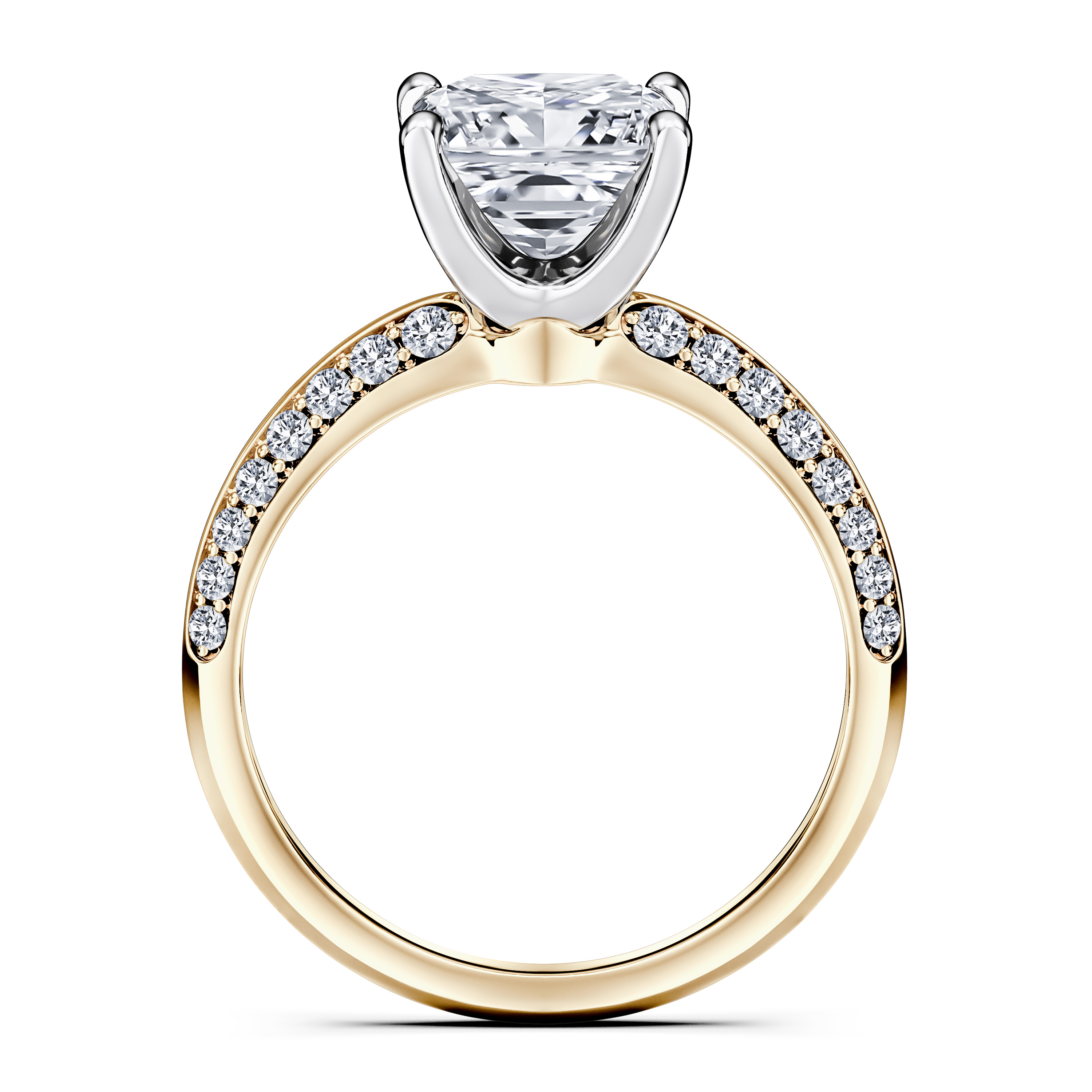 The Moon Ocean Side Stones Diamond Engagement Ring in 18ct Yellow Gold with Princess Centre Stone Alternate shot 4
