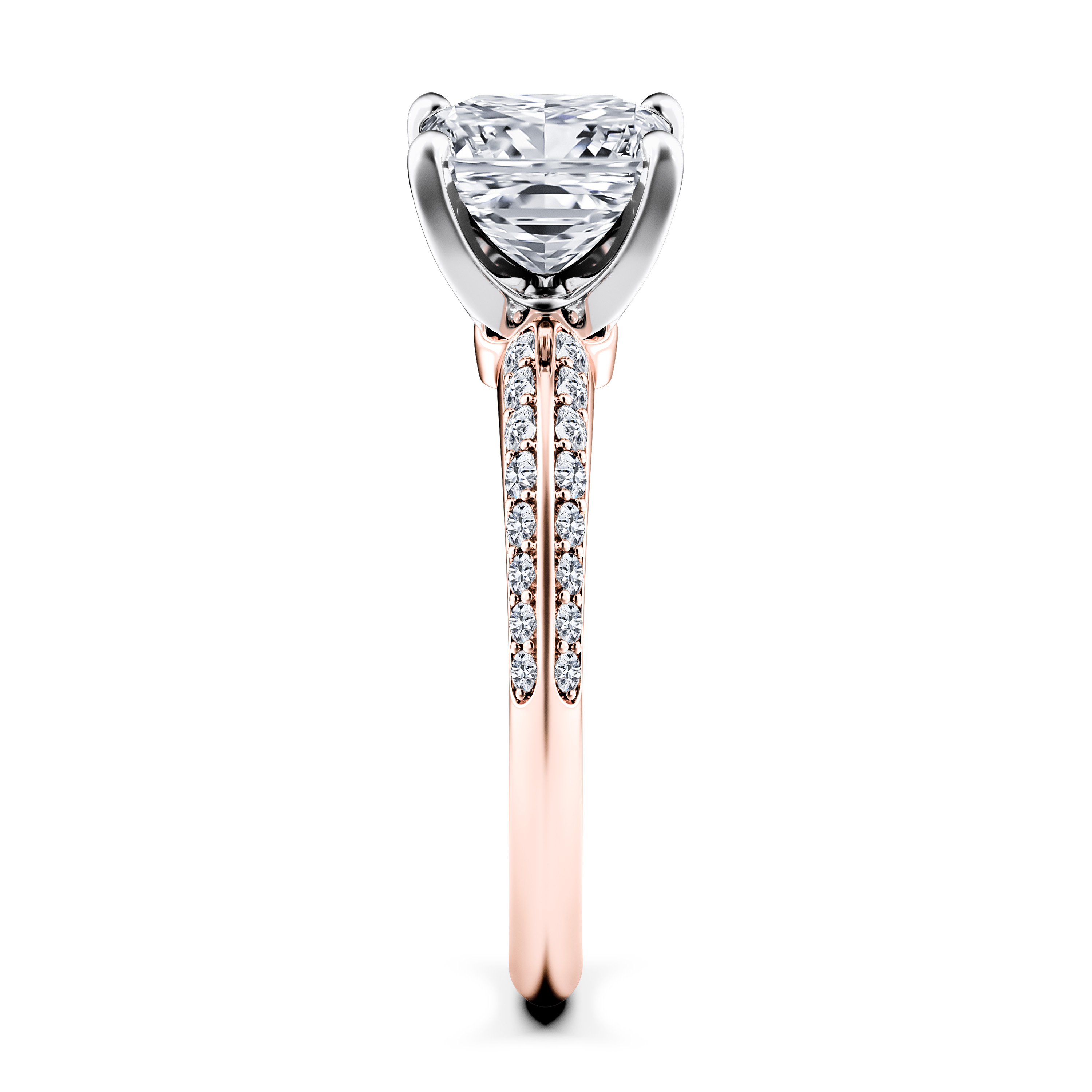 The Moon Ocean Side Stones Diamond Engagement Ring in 18ct Rose Gold with Princess Centre Stone Alternate shot 3
