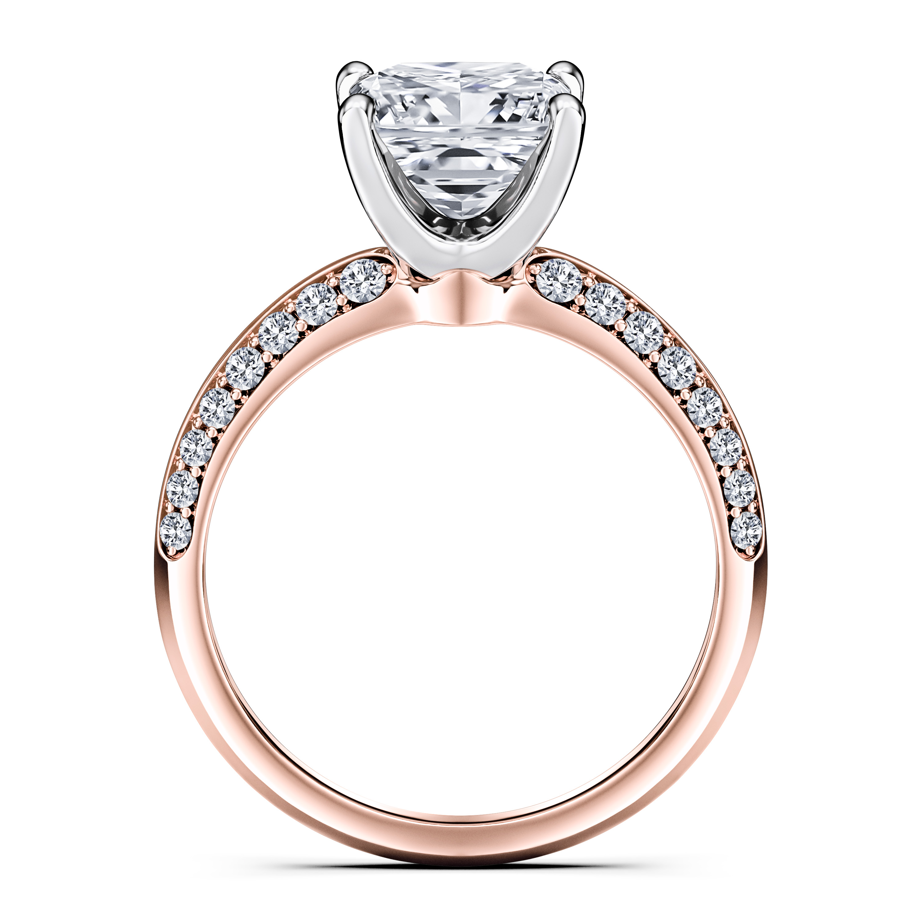 The Moon Ocean Side Stones Diamond Engagement Ring in 18ct Rose Gold with Princess Centre Stone Alternate shot 4