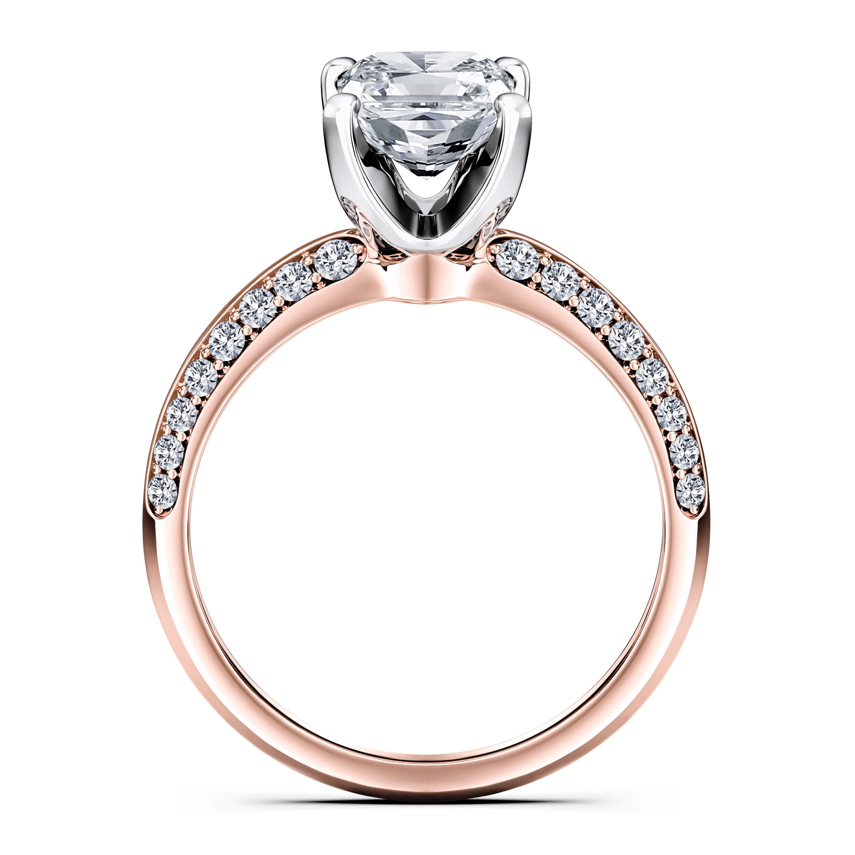The Moon Ocean Side Stones Diamond Engagement Ring in 18ct Rose Gold with Radiant Centre Stone Alternate shot 4