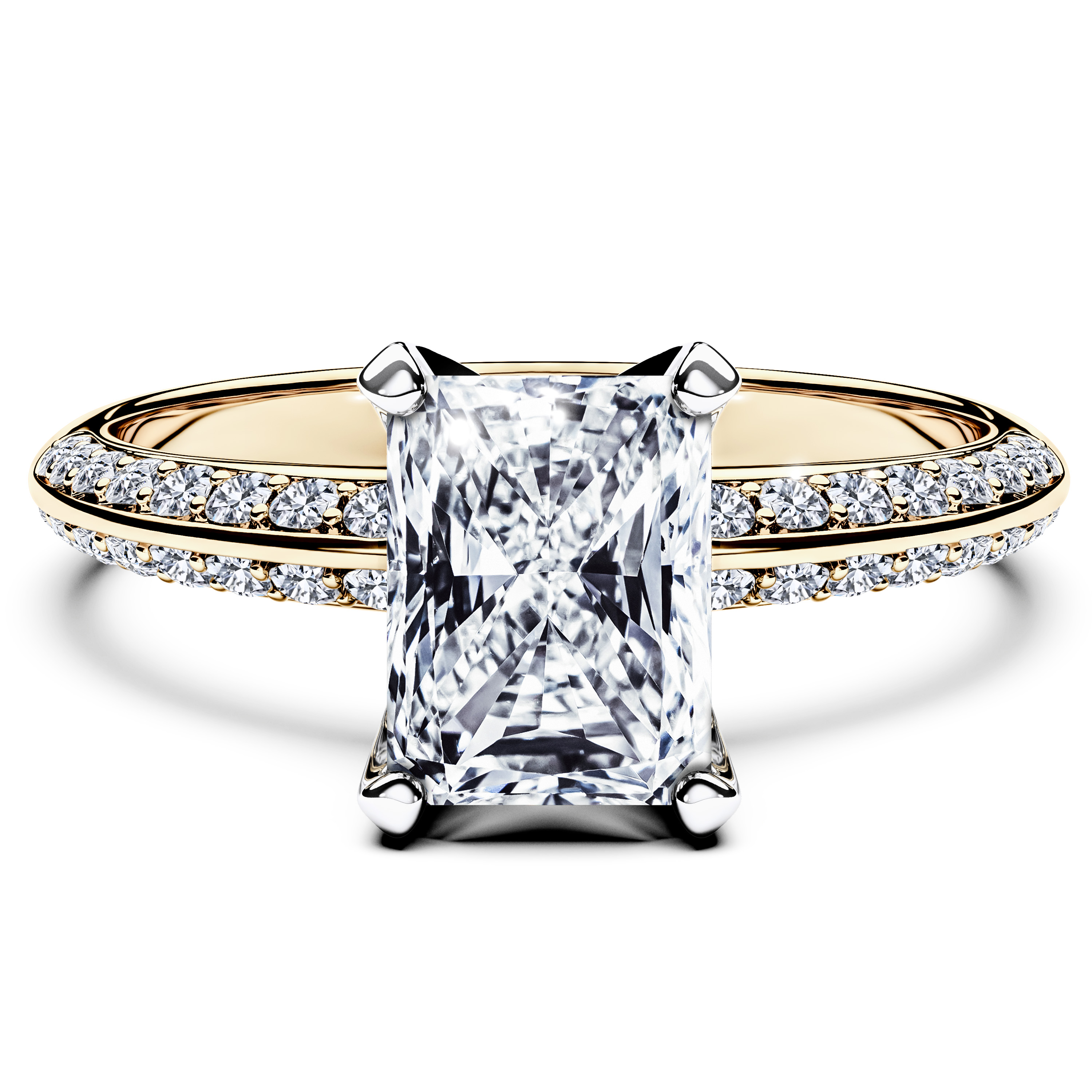 Side Stones, 18ct Yellow Gold Diamond Engagement Ring The Moon Ocean Bead Set Ring Radiant