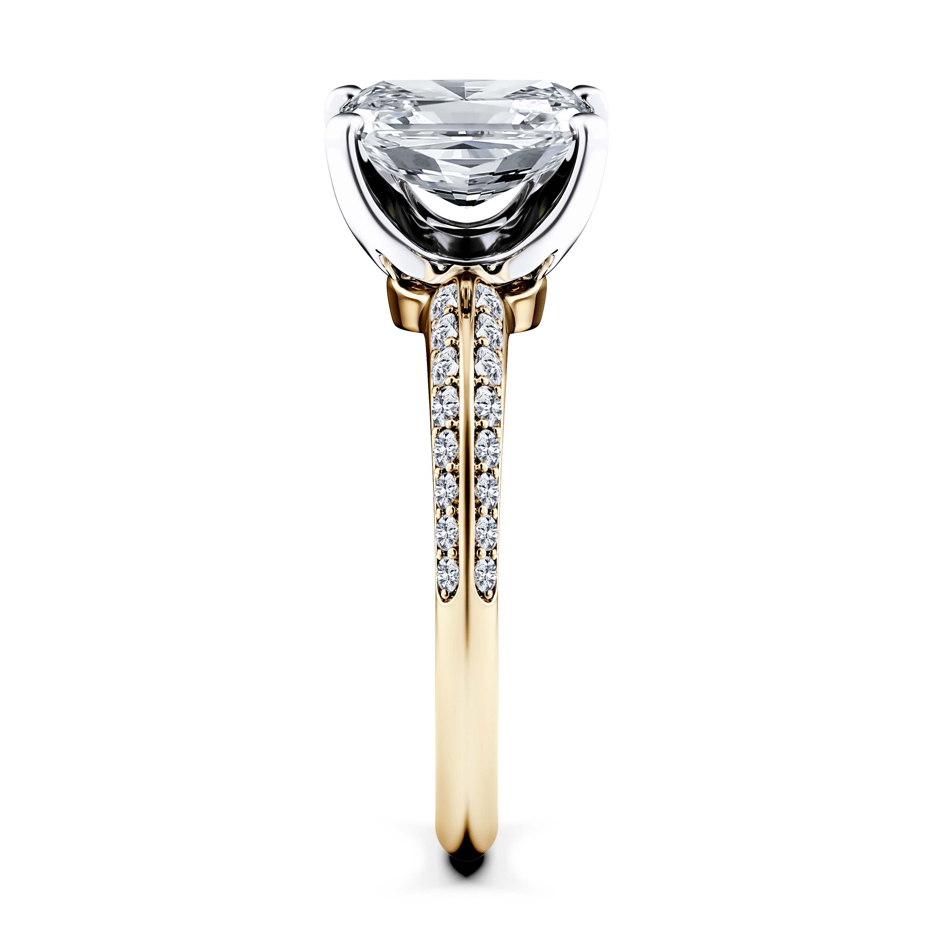 The Moon Ocean Side Stones Diamond Engagement Ring in 18ct Yellow Gold with Radiant Centre Stone Alternate shot 3