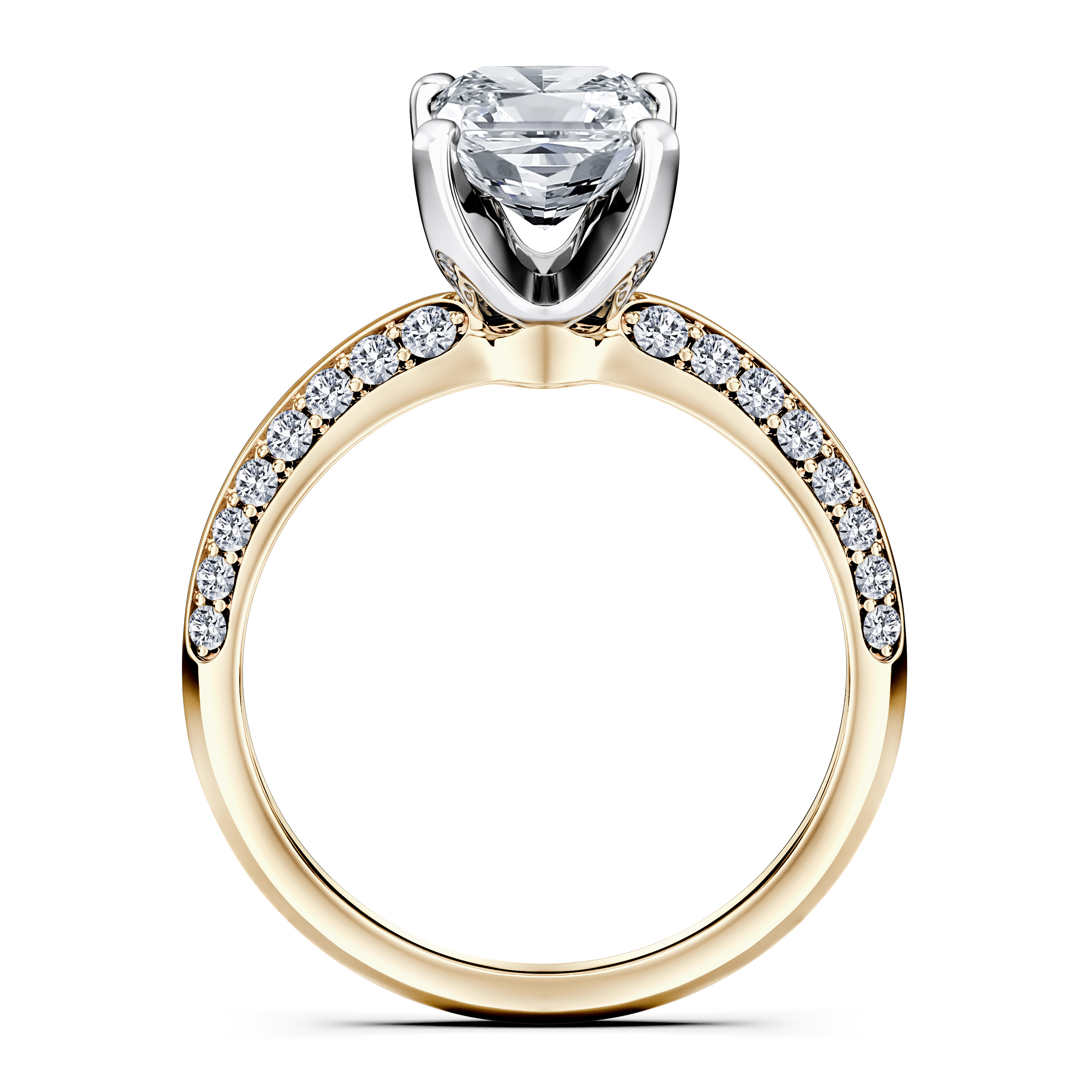 The Moon Ocean Side Stones Diamond Engagement Ring in 18ct Yellow Gold with Radiant Centre Stone Alternate shot 4