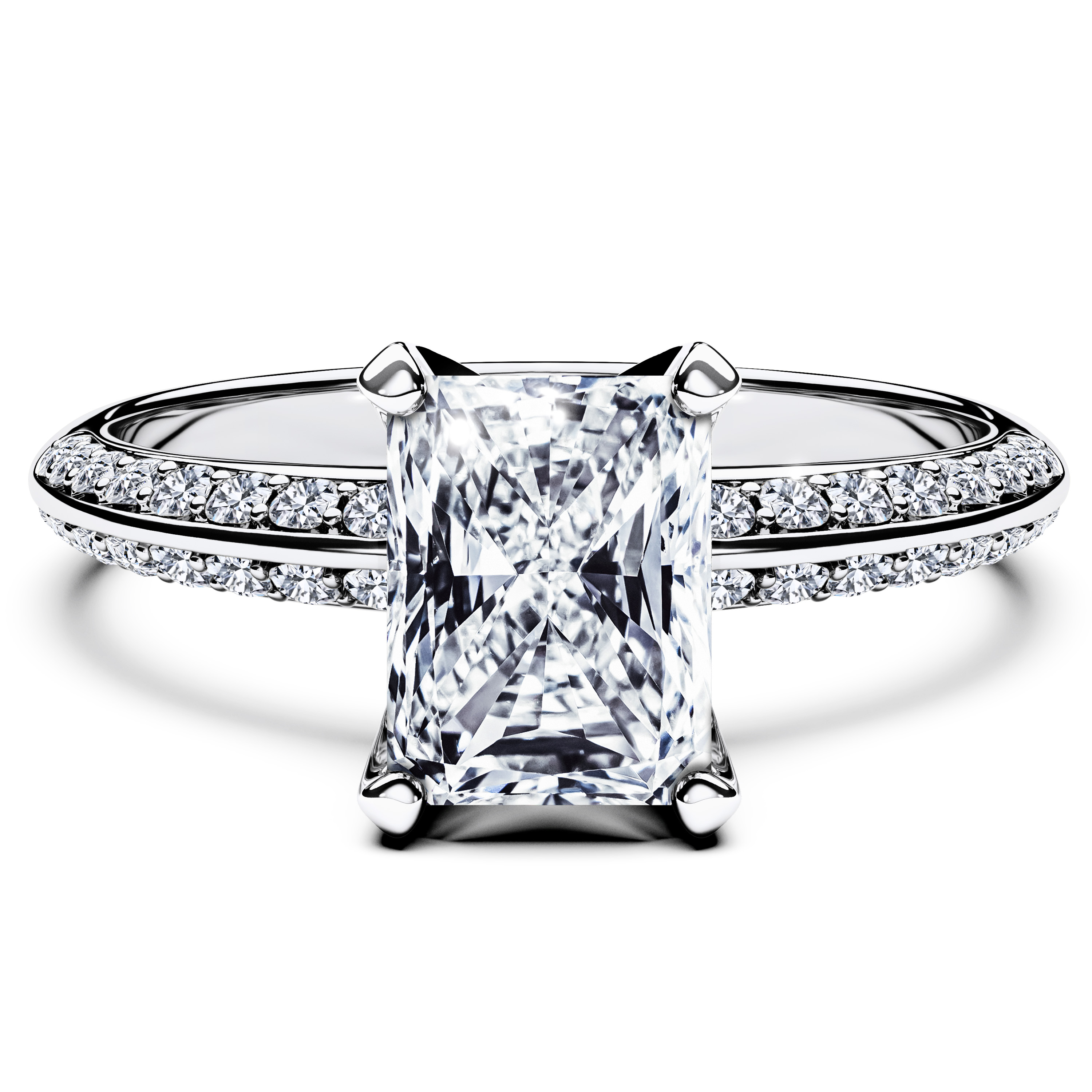 Side Stones, Platinum Diamond Engagement Ring The Moon Ocean Bead Set Ring Radiant