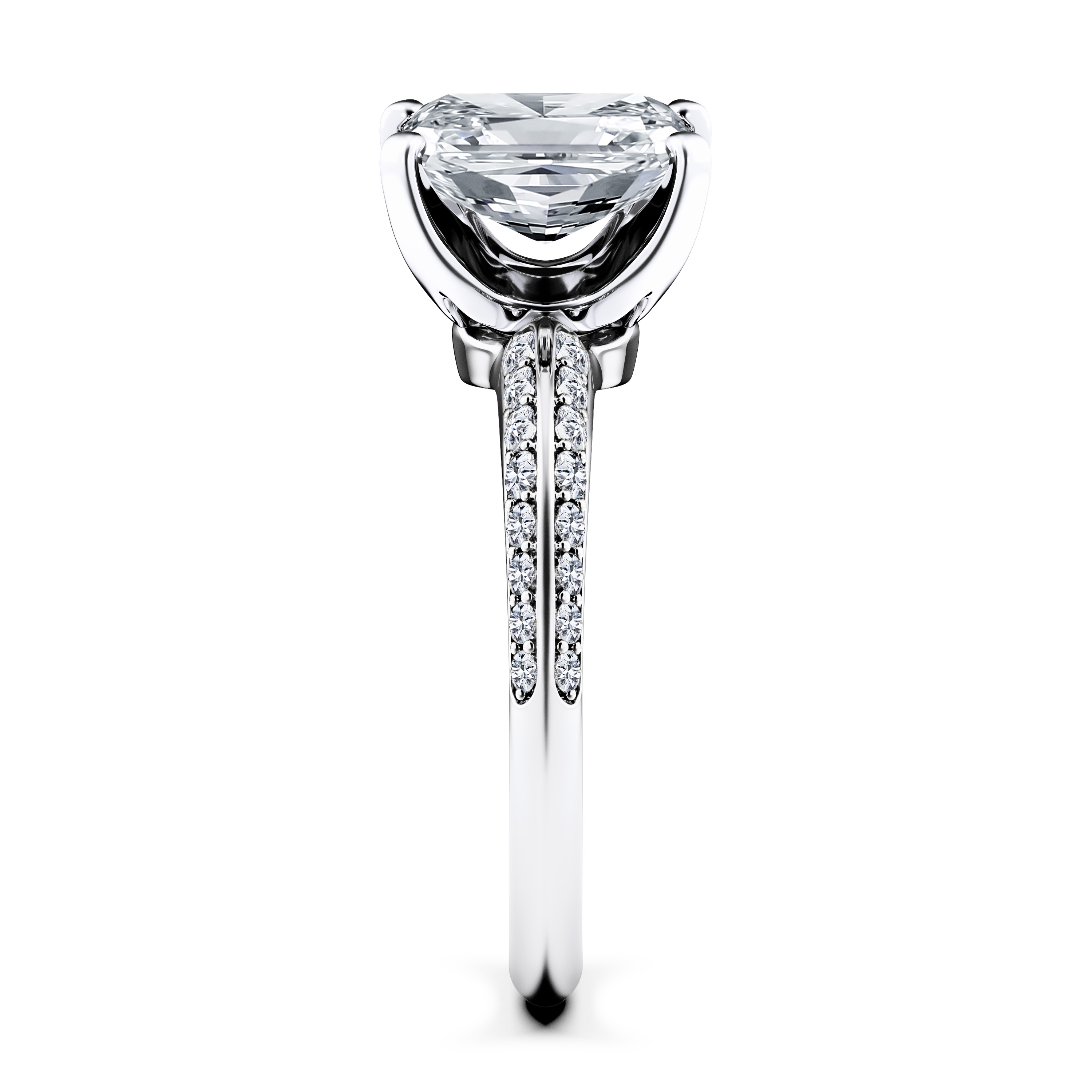 The Moon Ocean Side Stones Diamond Engagement Ring in Platinum with Radiant Centre Stone Alternate shot 3