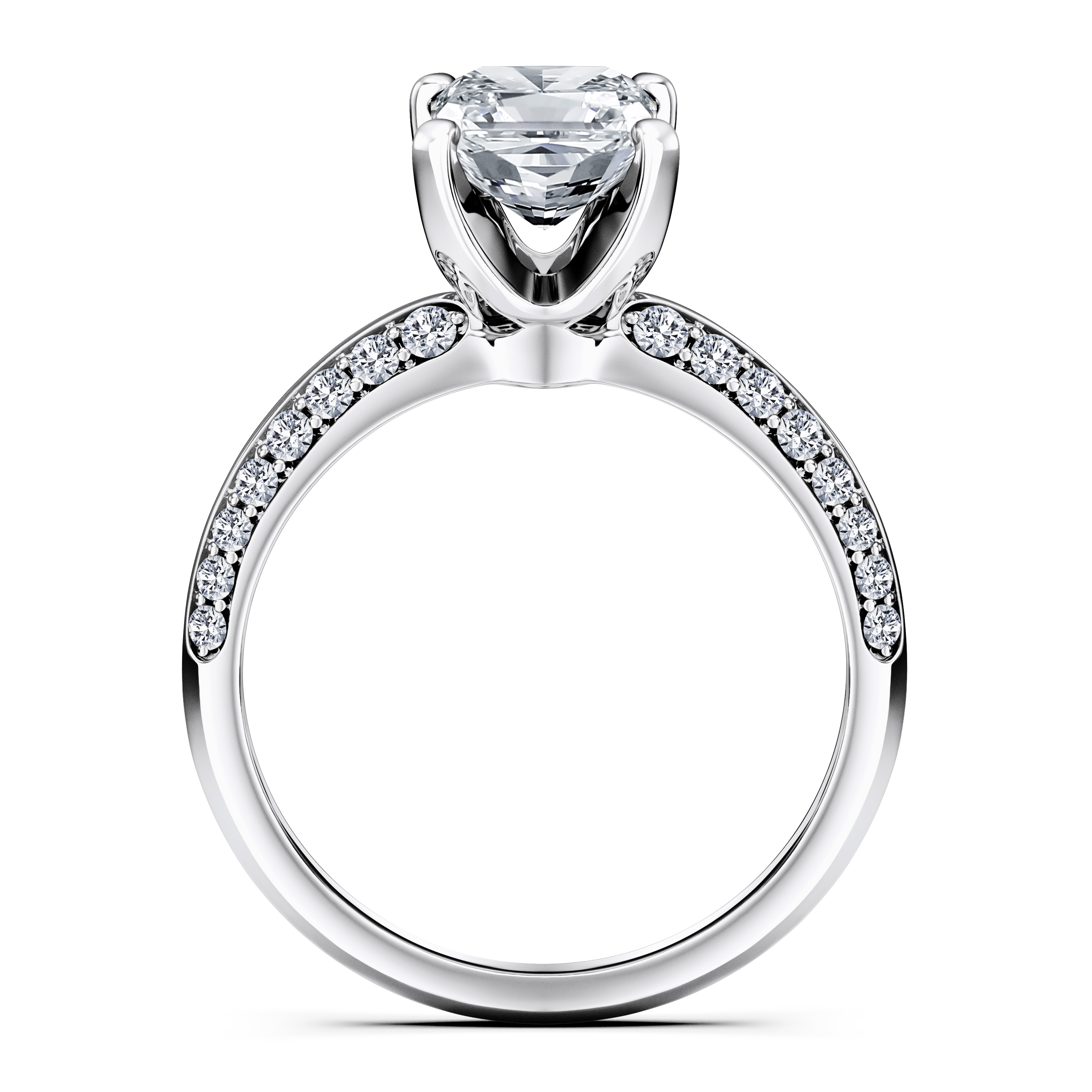 The Moon Ocean Side Stones Diamond Engagement Ring in Platinum with Radiant Centre Stone Alternate shot 4