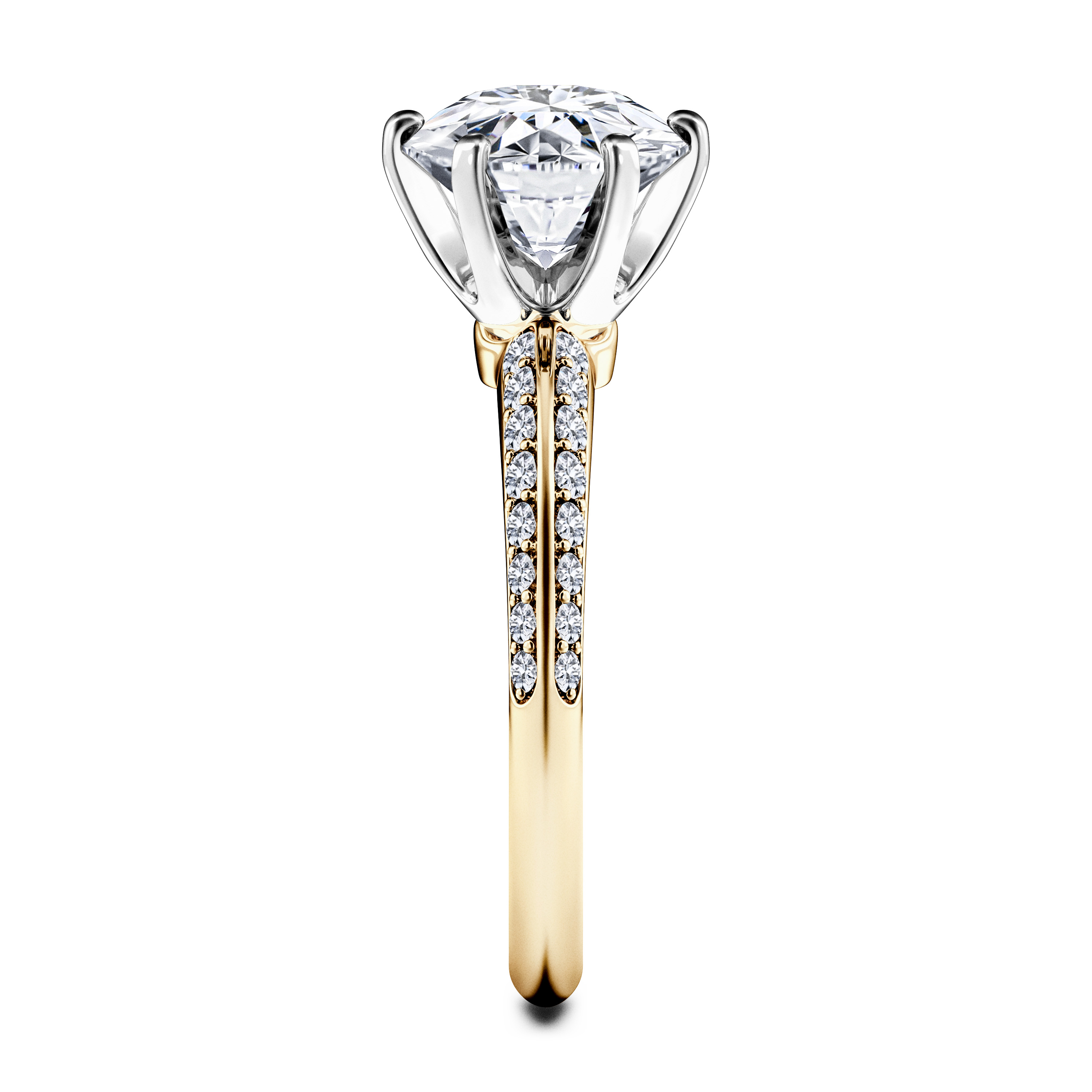 The Moon Ocean Side Stones Diamond Engagement Ring in 18ct Yellow Gold with Round Centre Stone Alternate shot 3