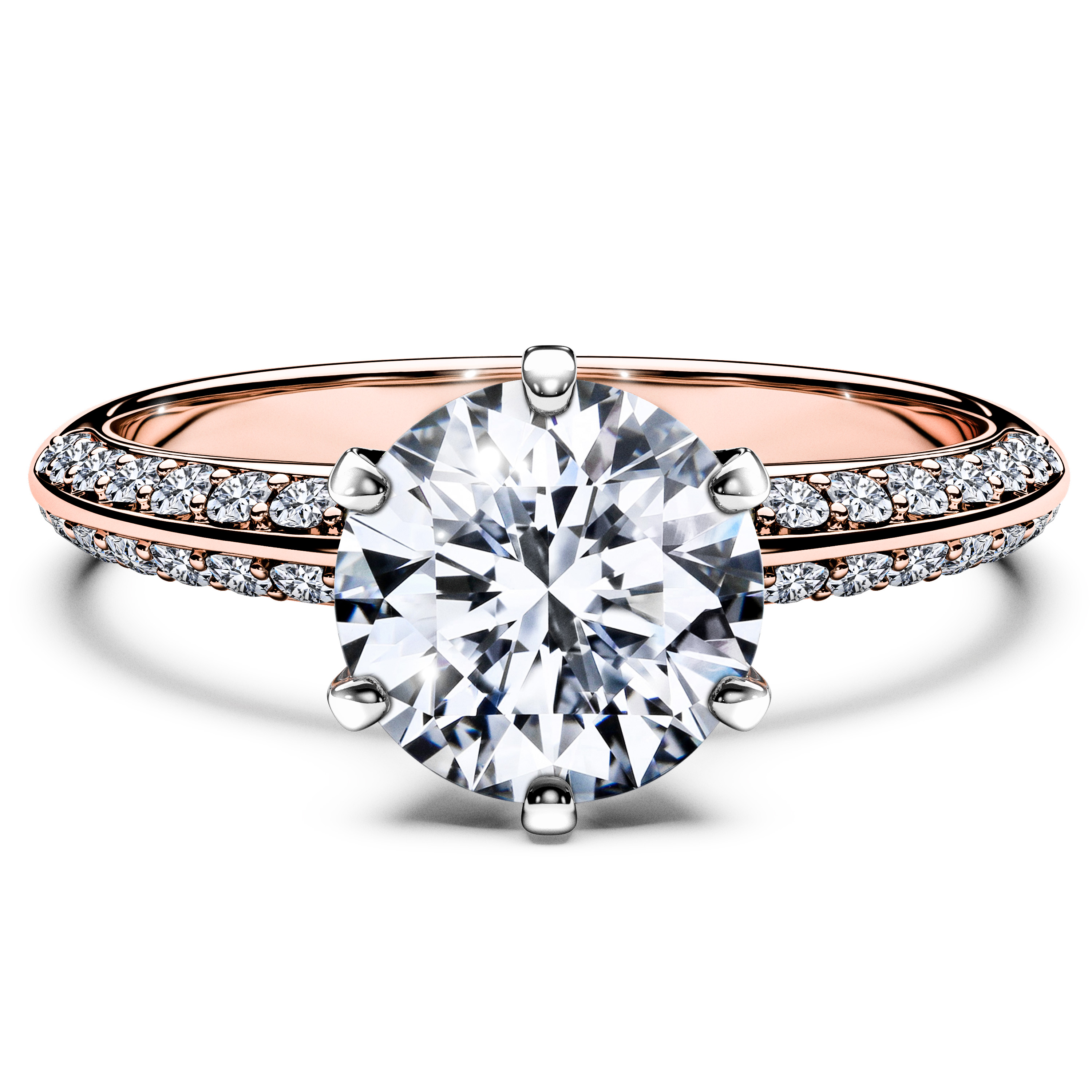 Side Stones, 18ct Rose Gold Diamond Engagement Ring The Moon Ocean Bead Set Ring Round