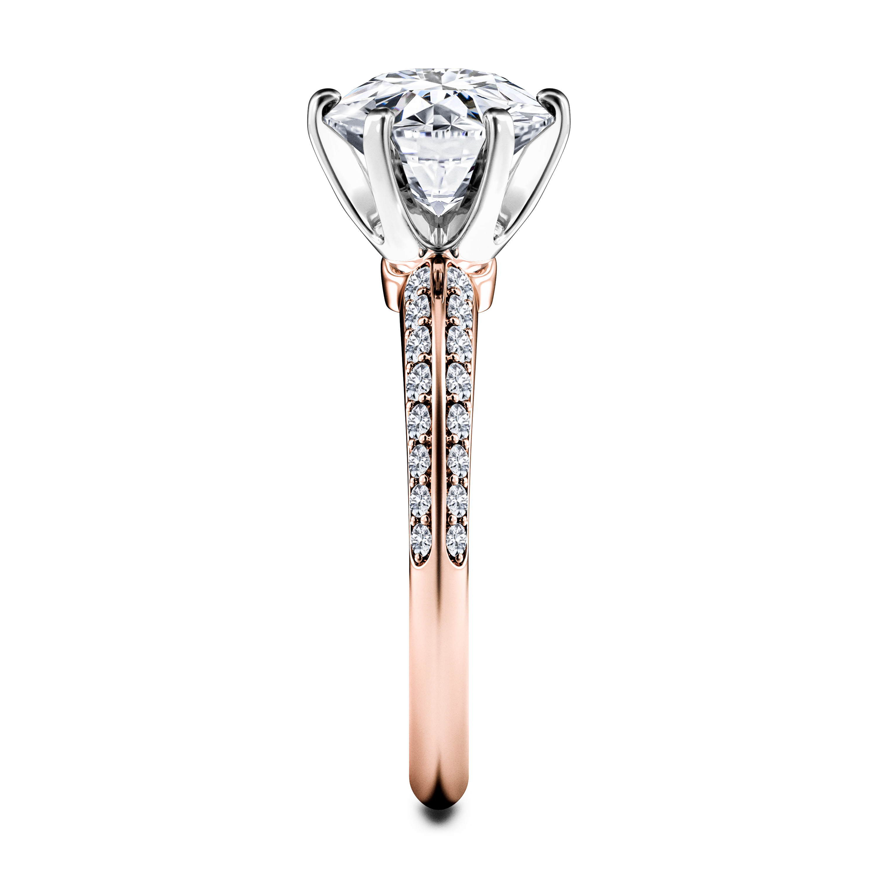 The Moon Ocean Side Stones Diamond Engagement Ring in 18ct Rose Gold with Round Centre Stone Alternate shot 3
