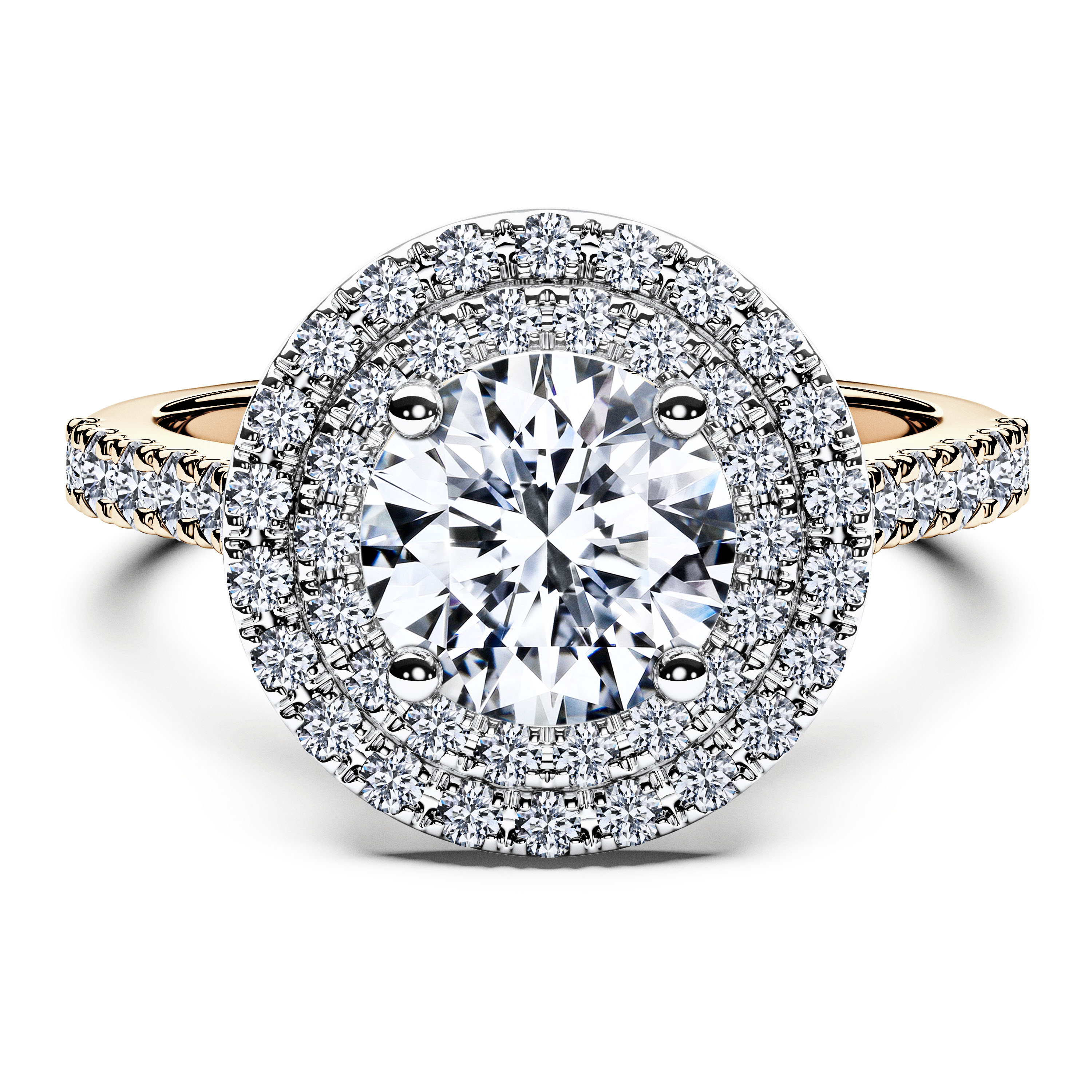 Halo, 18ct Yellow Gold Diamond Engagement Ring Celestial Double Halo Ring Round