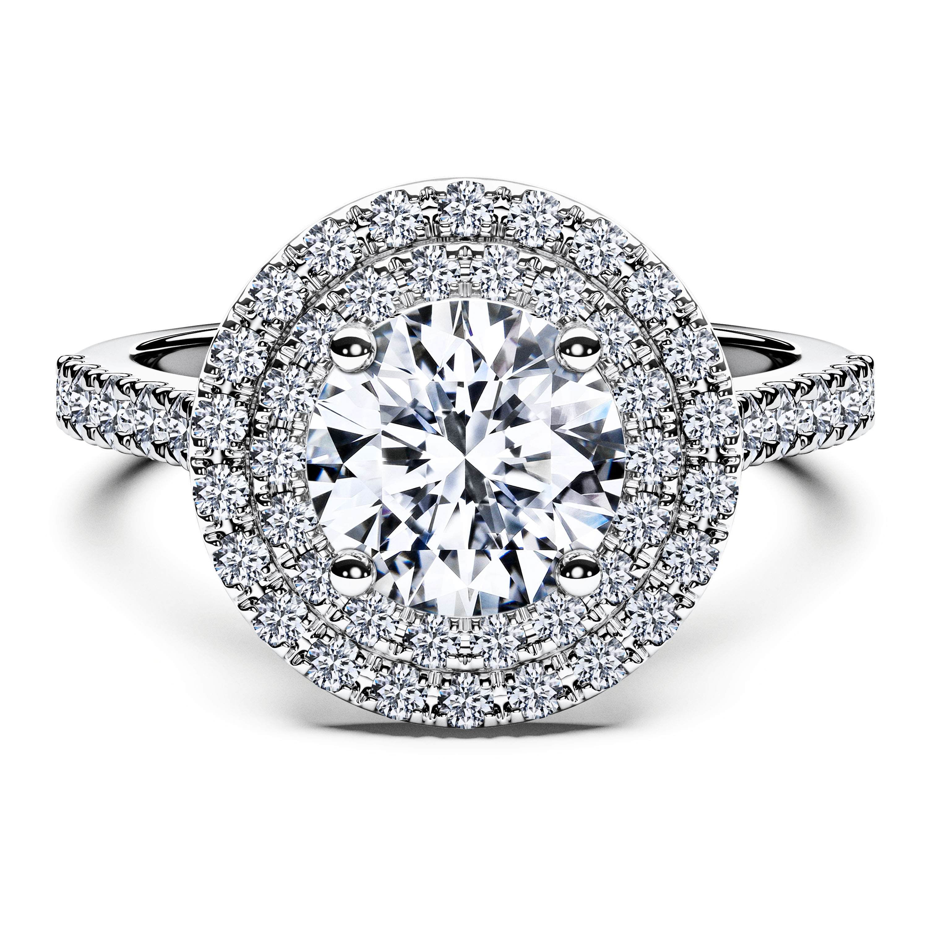 Halo, Platinum Diamond Engagement Ring Celestial Double Halo Ring Round