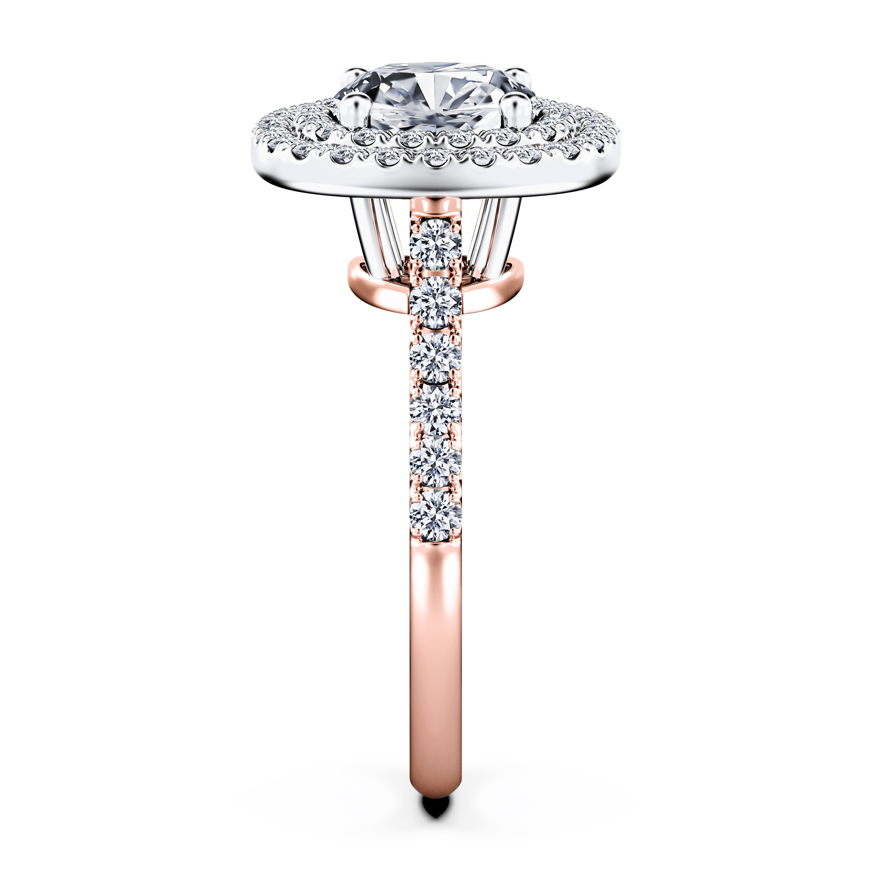 Celestial Halo Diamond Engagement Ring in 18ct Rose Gold with Cushion Centre Stone Alternate shot 3
