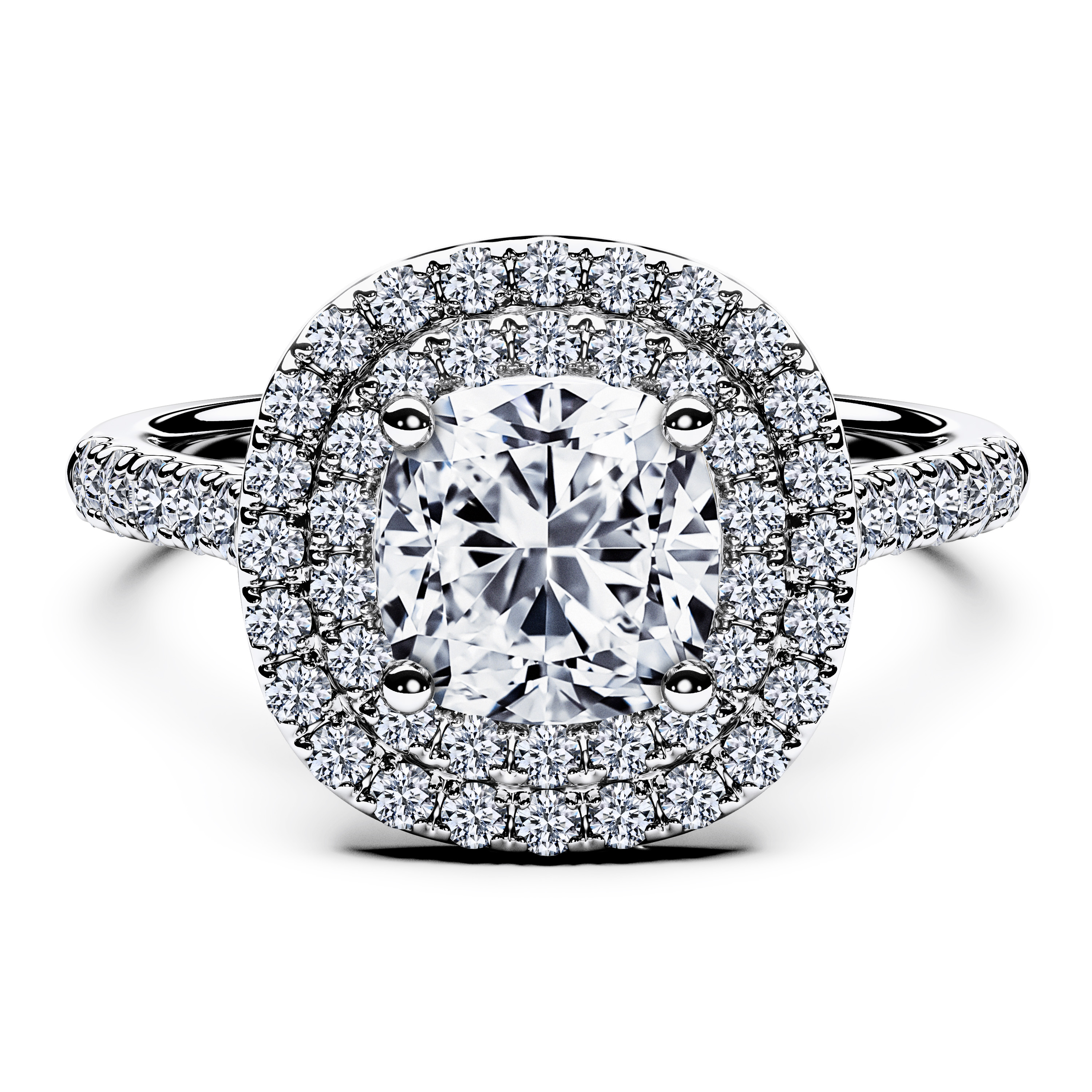 Halo, 18ct White Gold Diamond Engagement Ring Celestial Double Halo Ring Cushion