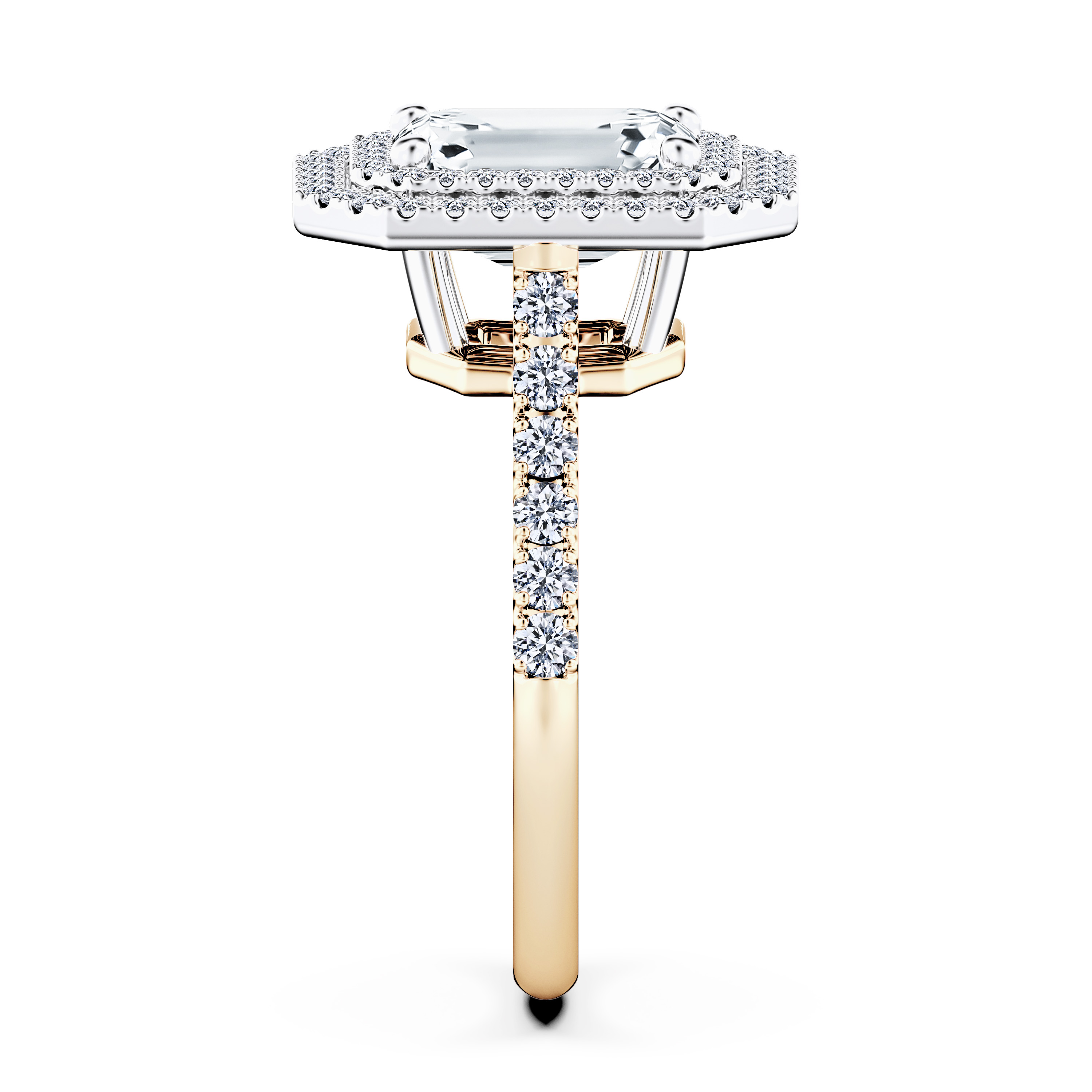 Celestial Halo Diamond Engagement Ring in 18ct Yellow Gold with Emerald Centre Stone Alternate shot 3