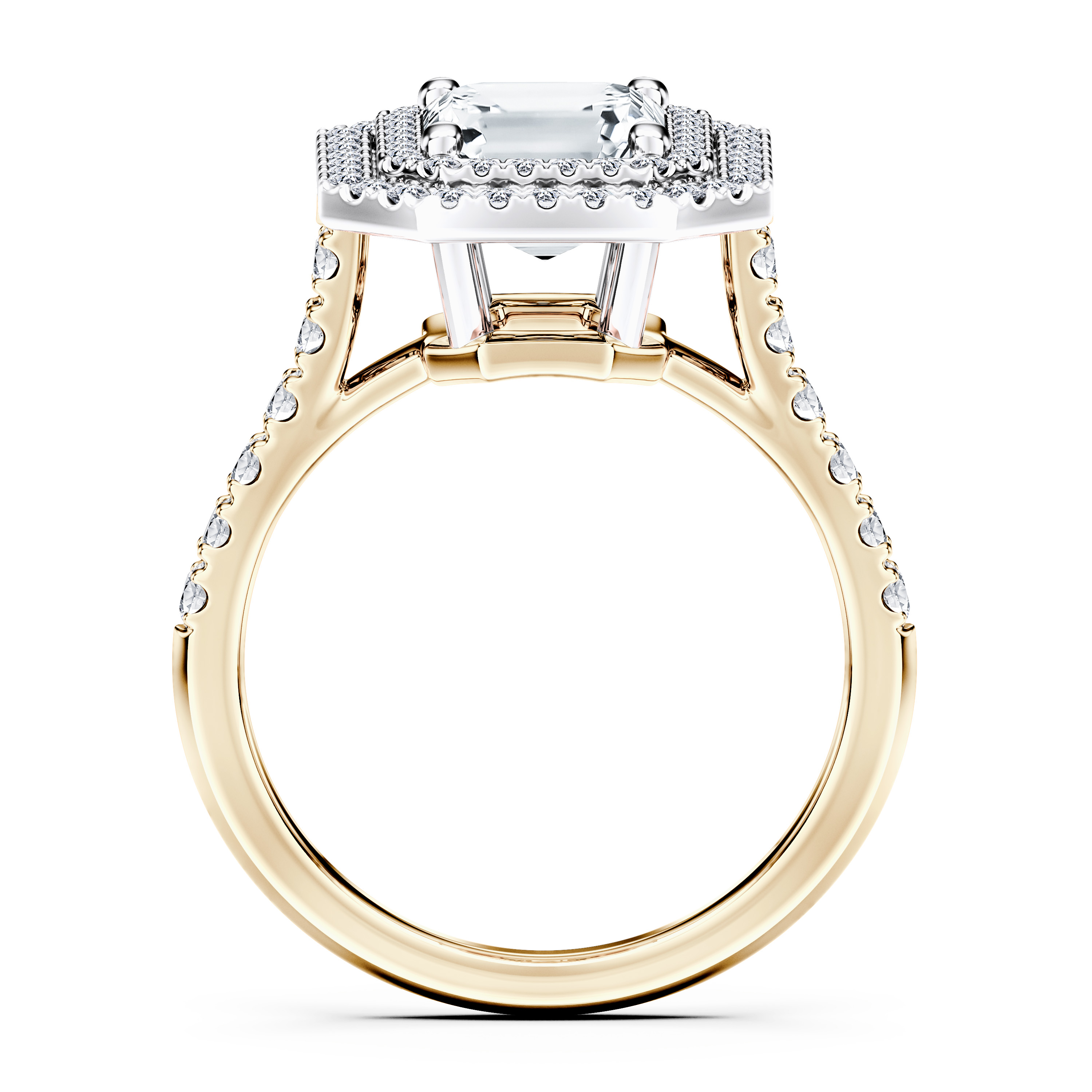 Celestial Halo Diamond Engagement Ring in 18ct Yellow Gold with Emerald Centre Stone Alternate shot 4