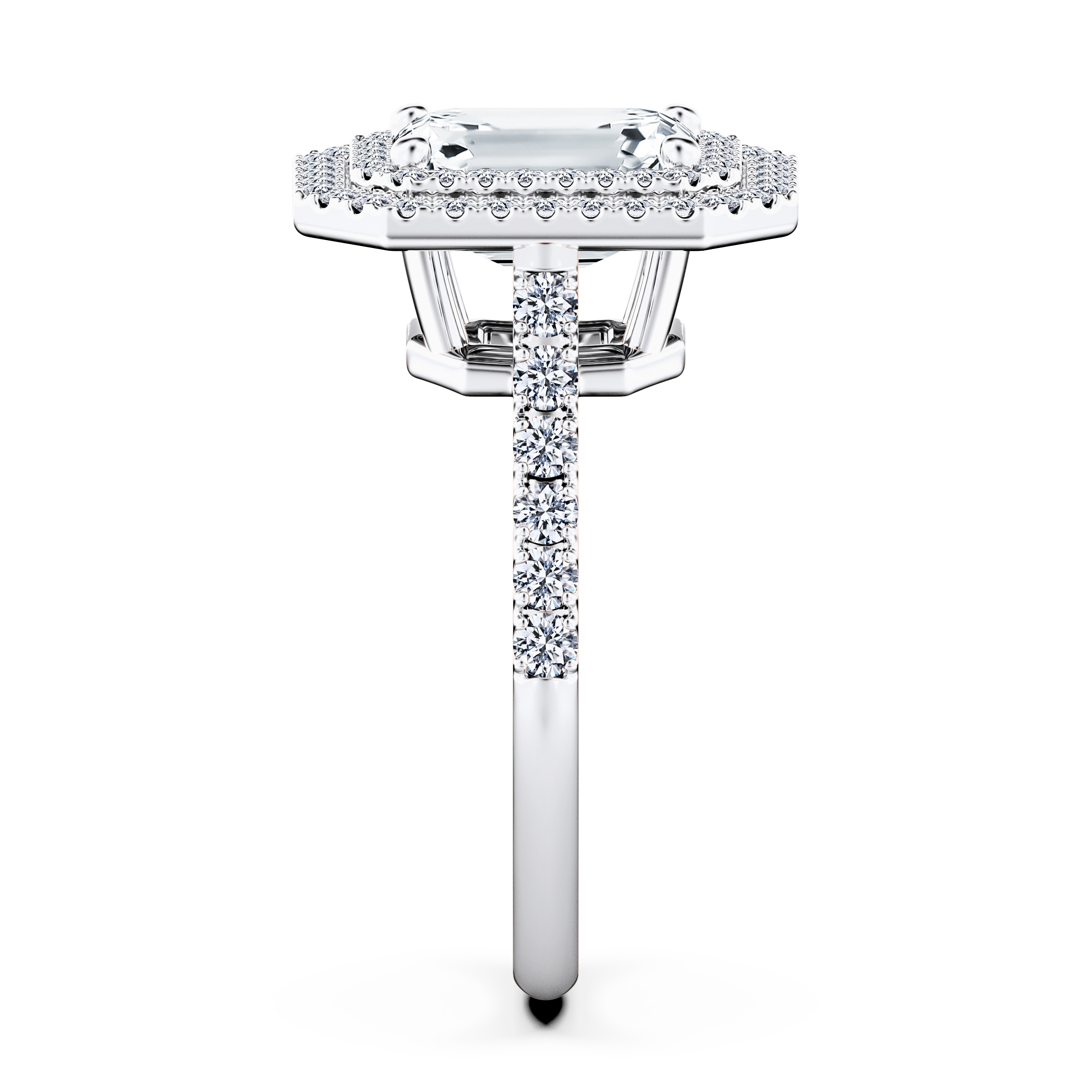 Celestial Halo Diamond Engagement Ring in 18ct White Gold with Emerald Centre Stone Alternate shot 3