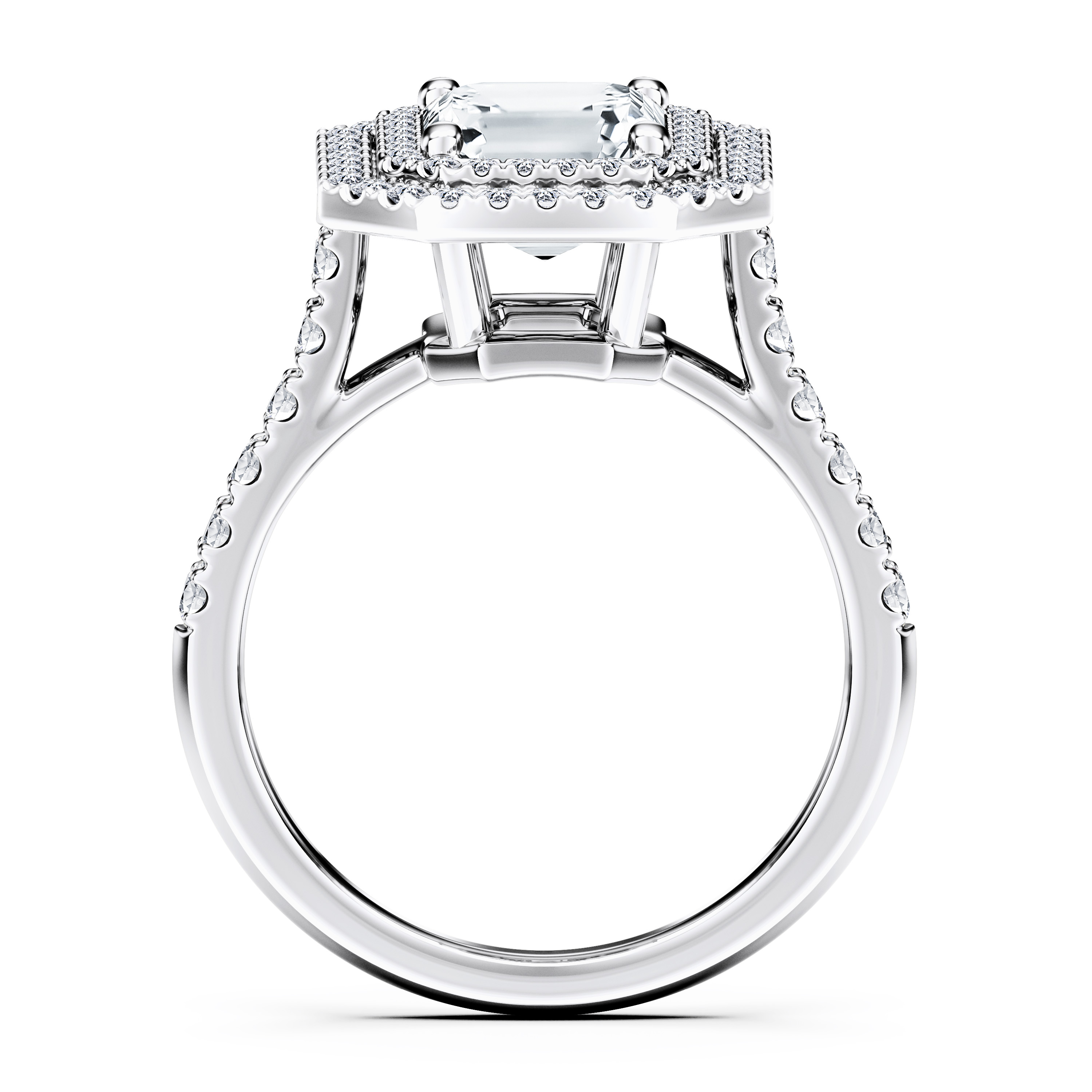 Celestial Halo Diamond Engagement Ring in 18ct White Gold with Emerald Centre Stone Alternate shot 4