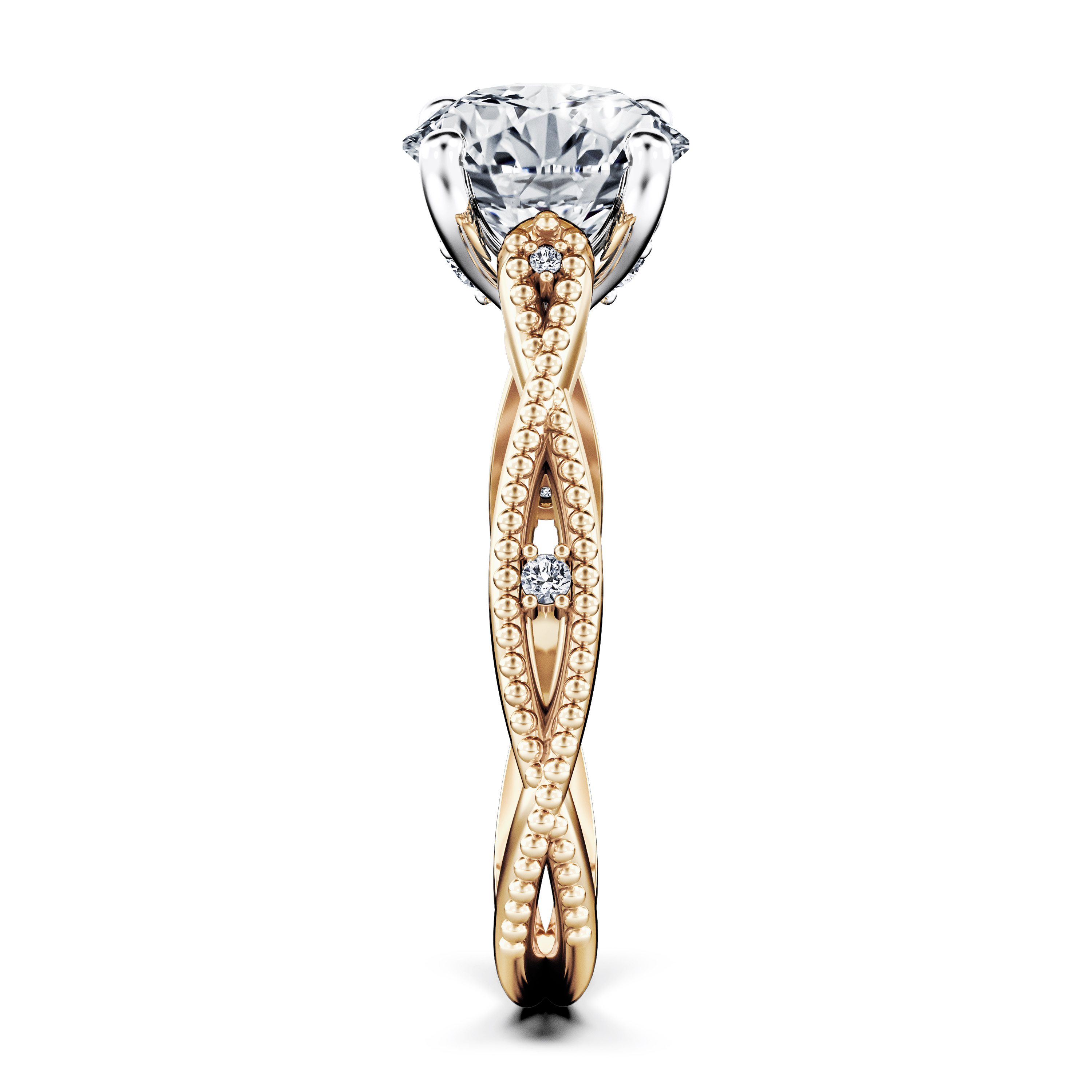 Etheral Vintage Diamond Engagement Ring in 18ct Yellow Gold with Round Centre Stone Alternate shot 3