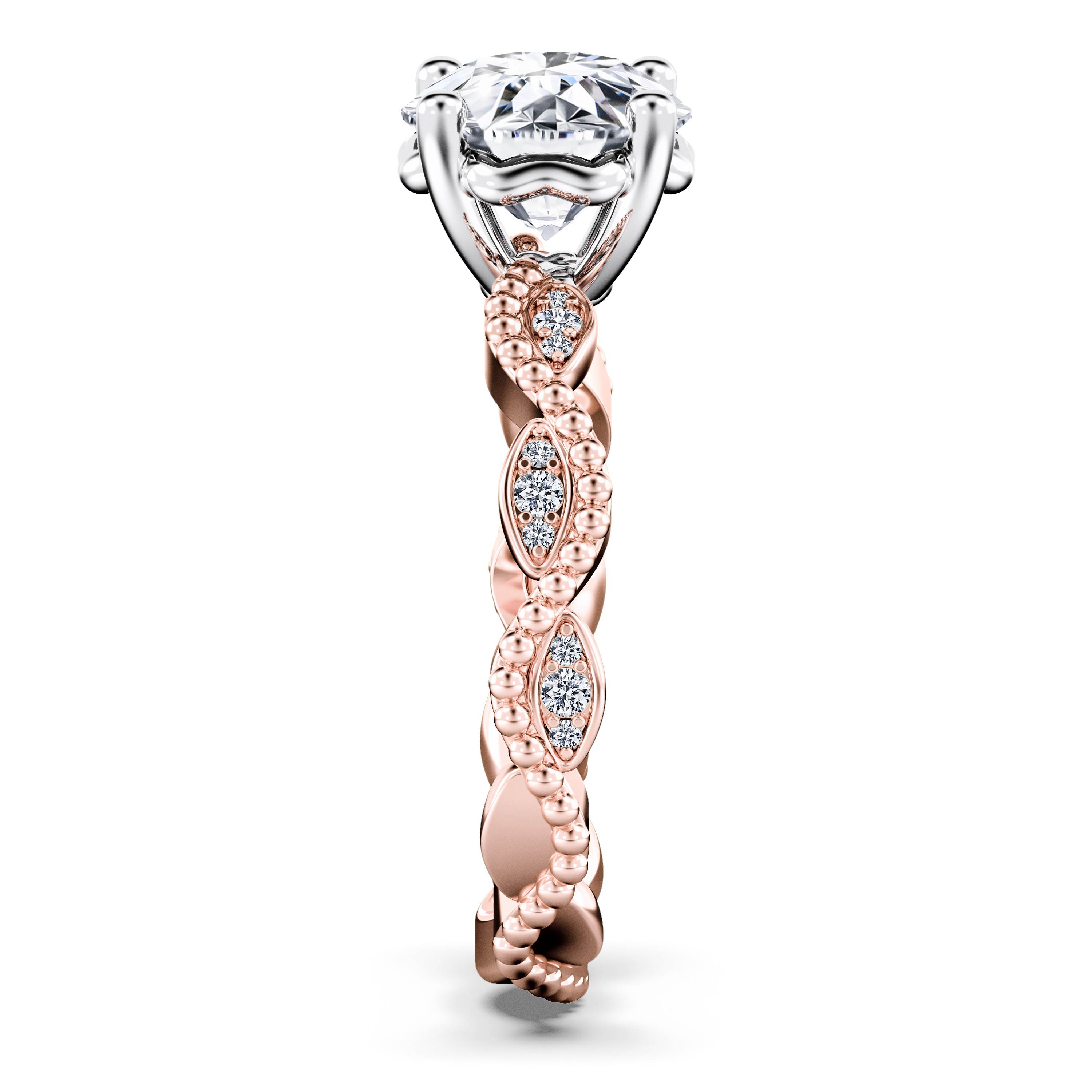 Etheral Vintage Diamond Engagement Ring in 18ct Rose Gold with Round Centre Stone Alternate shot 3