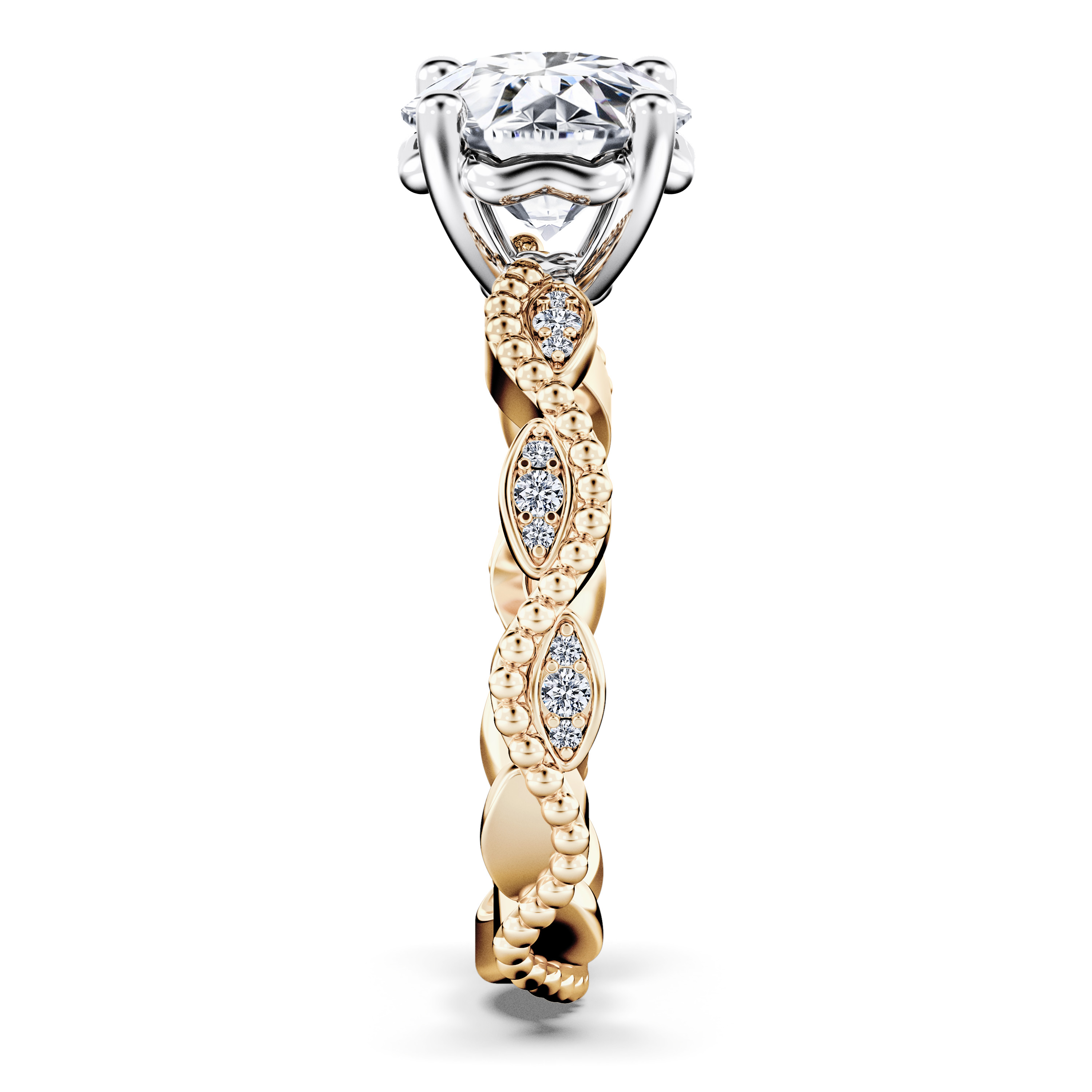 Etheral Vintage Diamond Engagement Ring in 18ct Yellow Gold with Round Centre Stone Alternate shot 3