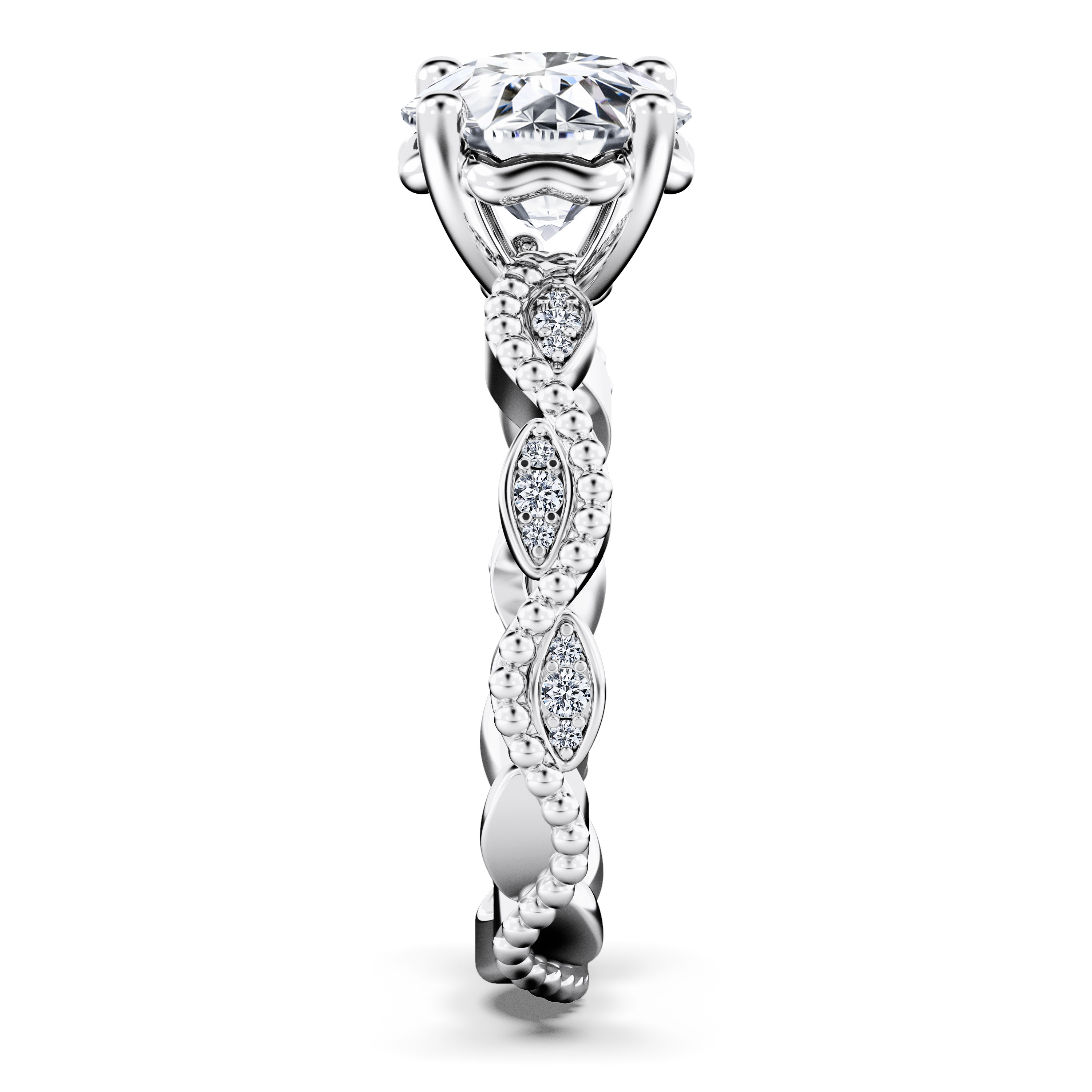 Etheral Vintage Diamond Engagement Ring in 18ct White Gold with Round Centre Stone Alternate shot 3