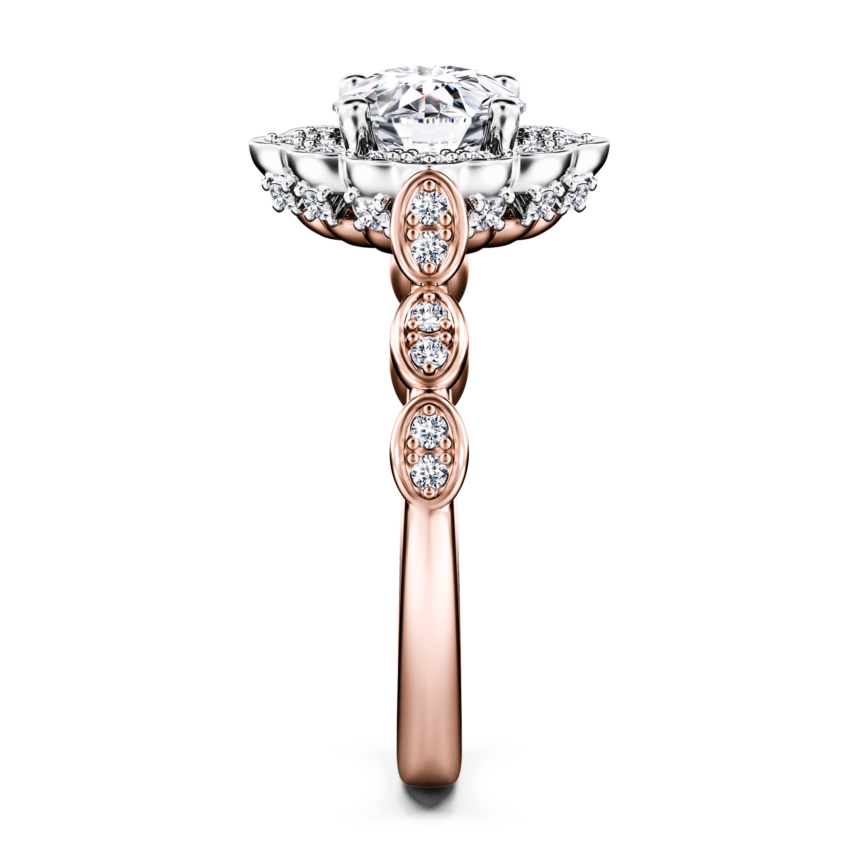 Meridian Vintage Diamond Engagement Ring in 18ct Rose Gold with Round Centre Stone Alternate shot 3