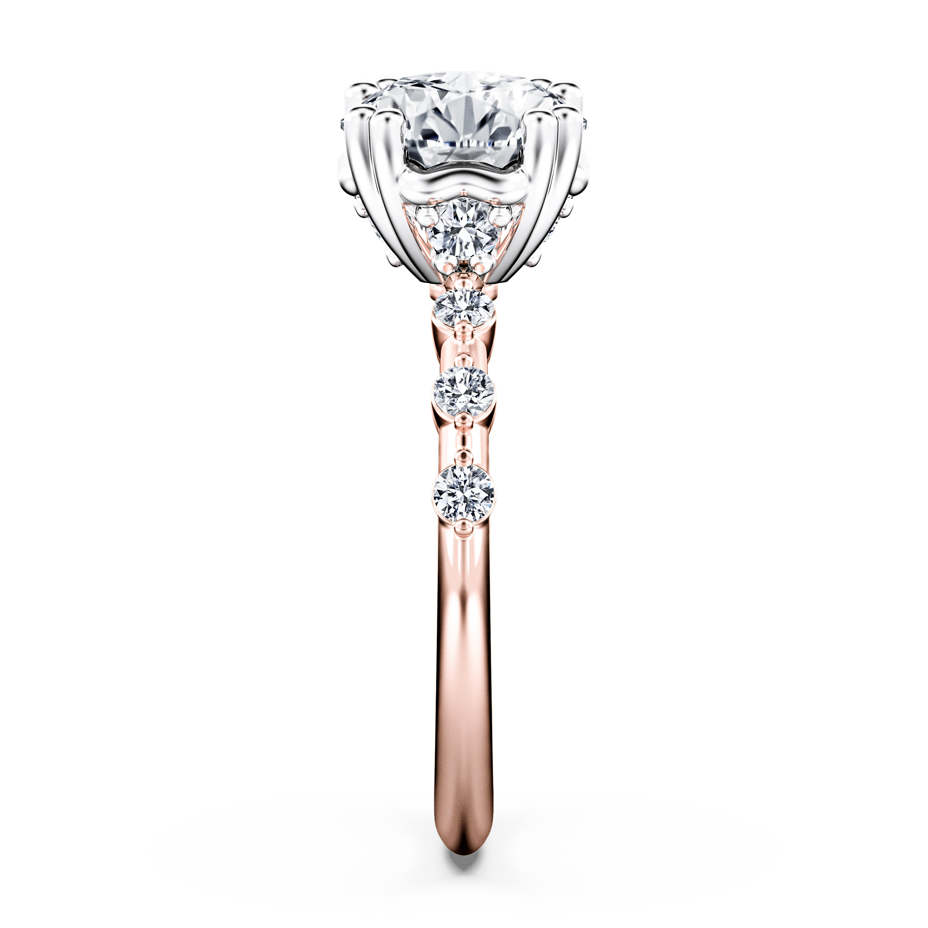 Pleiades Vintage Diamond Engagement Ring in 18ct Rose Gold with Round Centre Stone Alternate shot 3