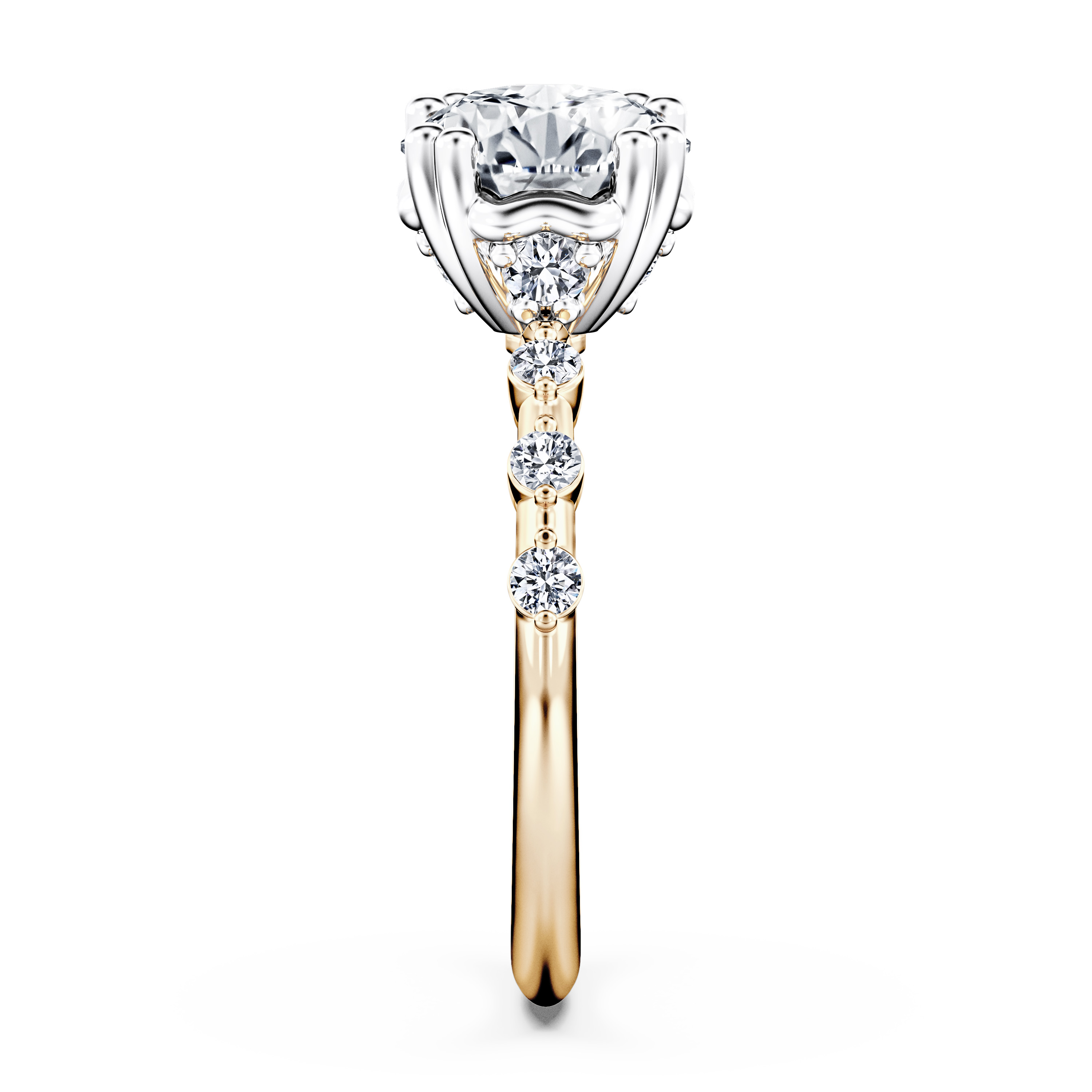 Pleiades Vintage Diamond Engagement Ring in 18ct Yellow Gold with Round Centre Stone Alternate shot 3