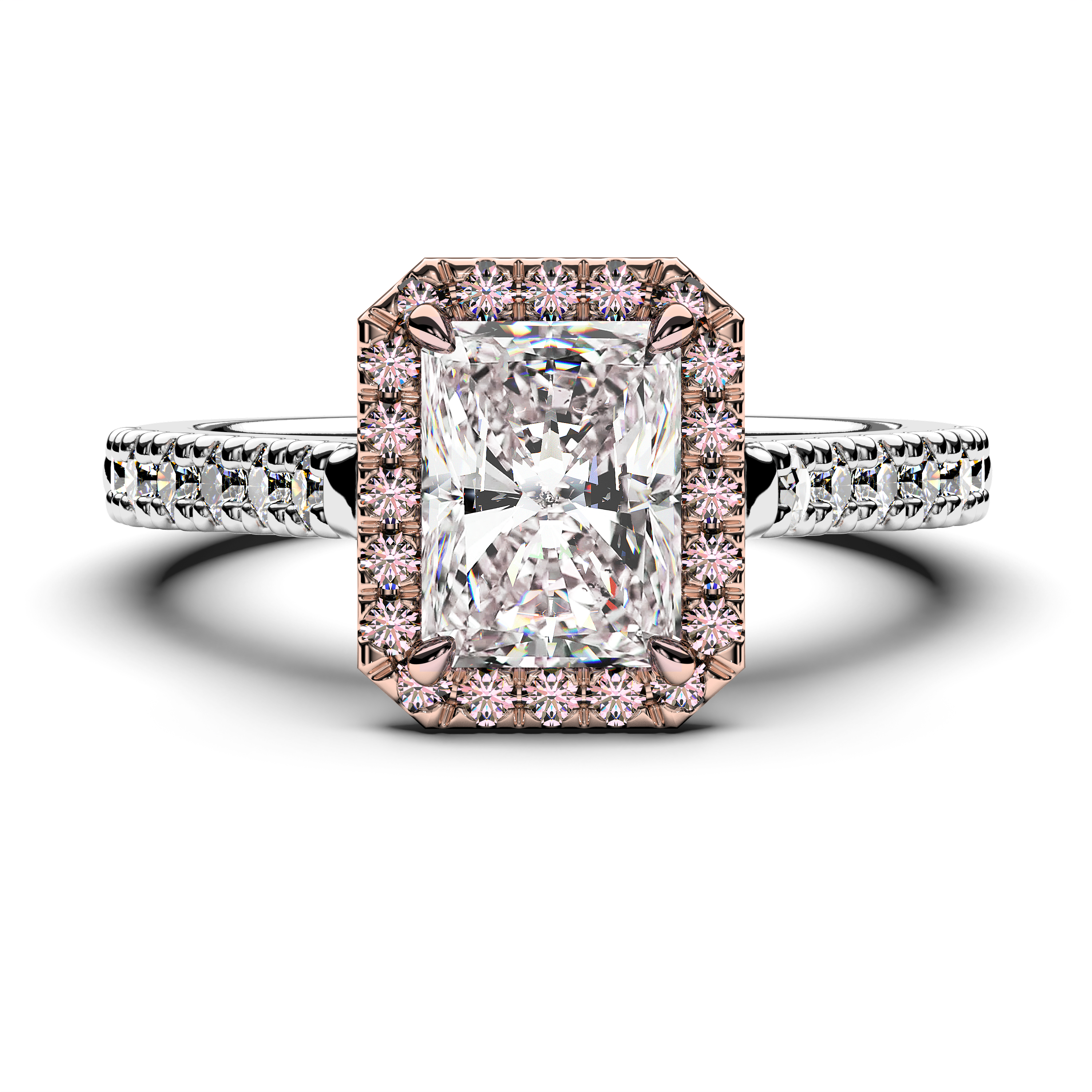 Celestial Halo Diamond Engagement Ring in 18ct White Gold with Radiant Centre Stone Alternate shot 1