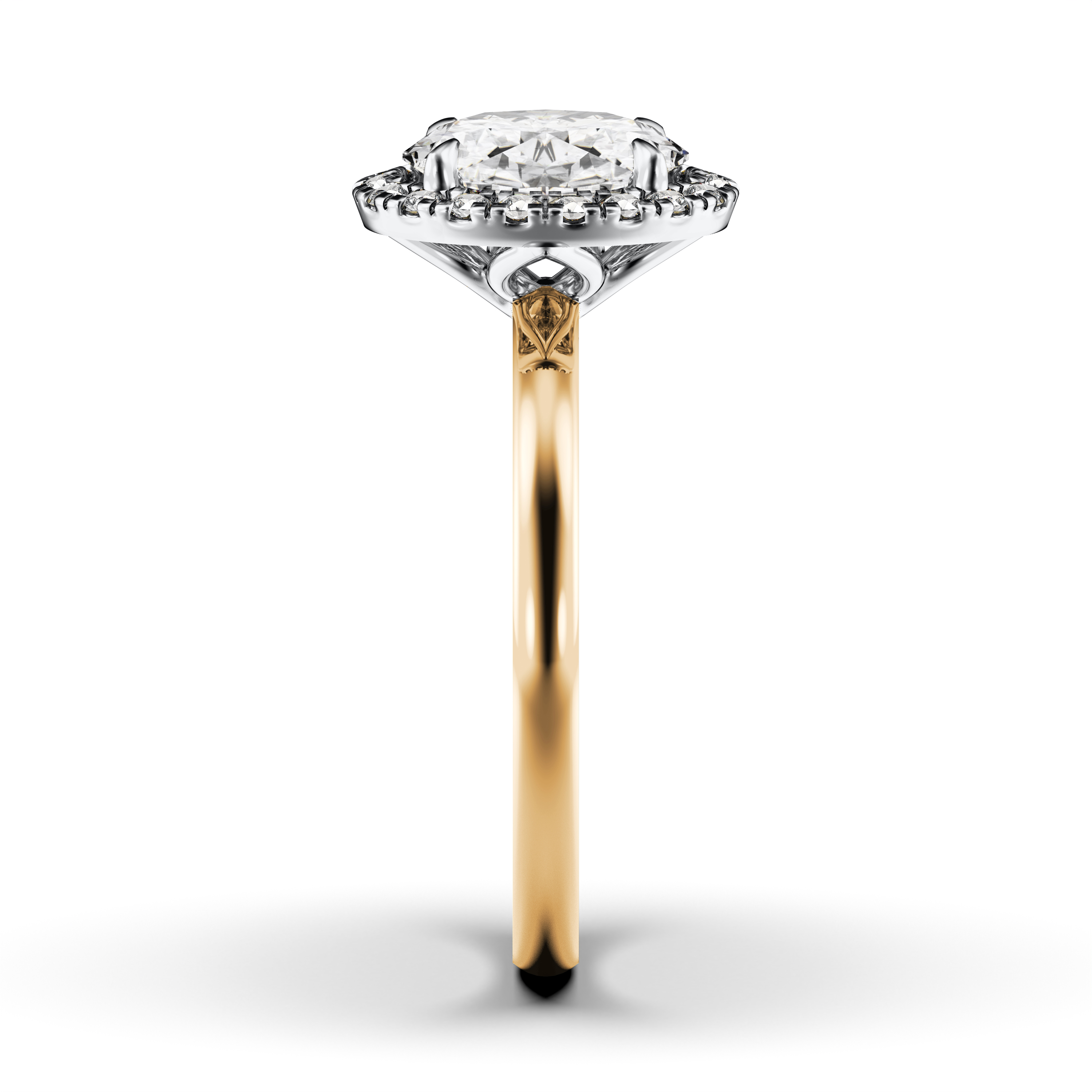 The Moon Ocean Halo Diamond Engagement Ring in 18ct Yellow Gold with Oval Centre Stone Alternate shot 2
