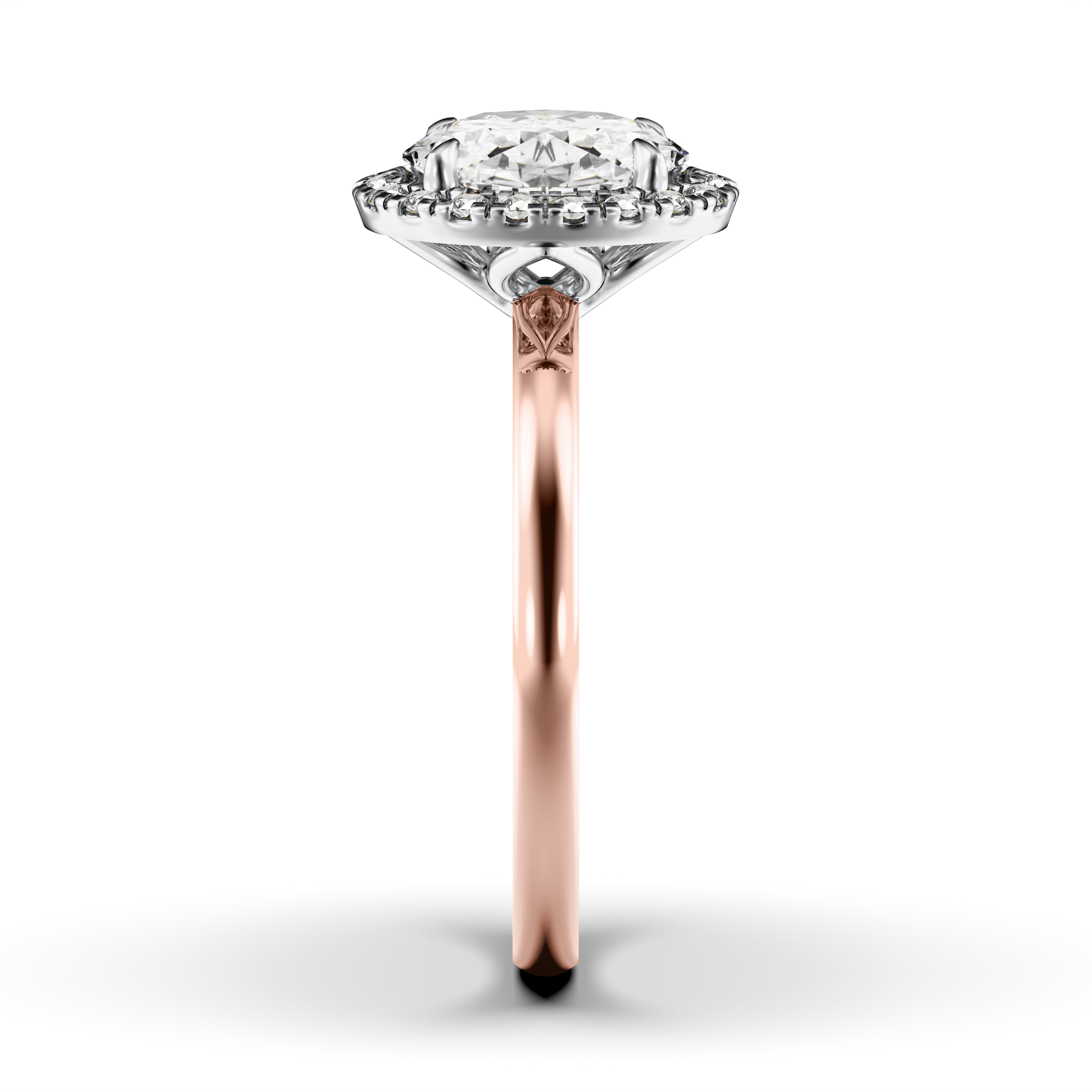The Moon Ocean Halo Diamond Engagement Ring in 18ct Rose Gold with Oval Centre Stone Alternate shot 2